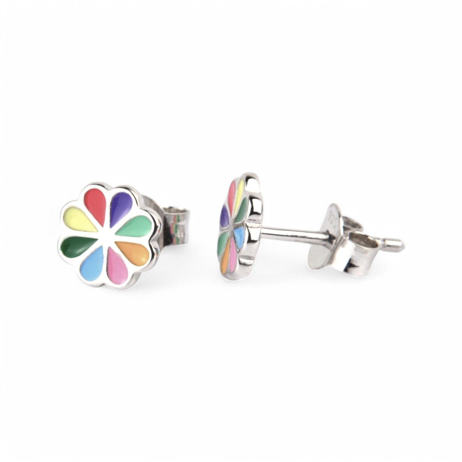 Schmidt Ohrstecker Bunte Blume für Kinder, 925 Silber, 7mm, Hauptfarbe silber