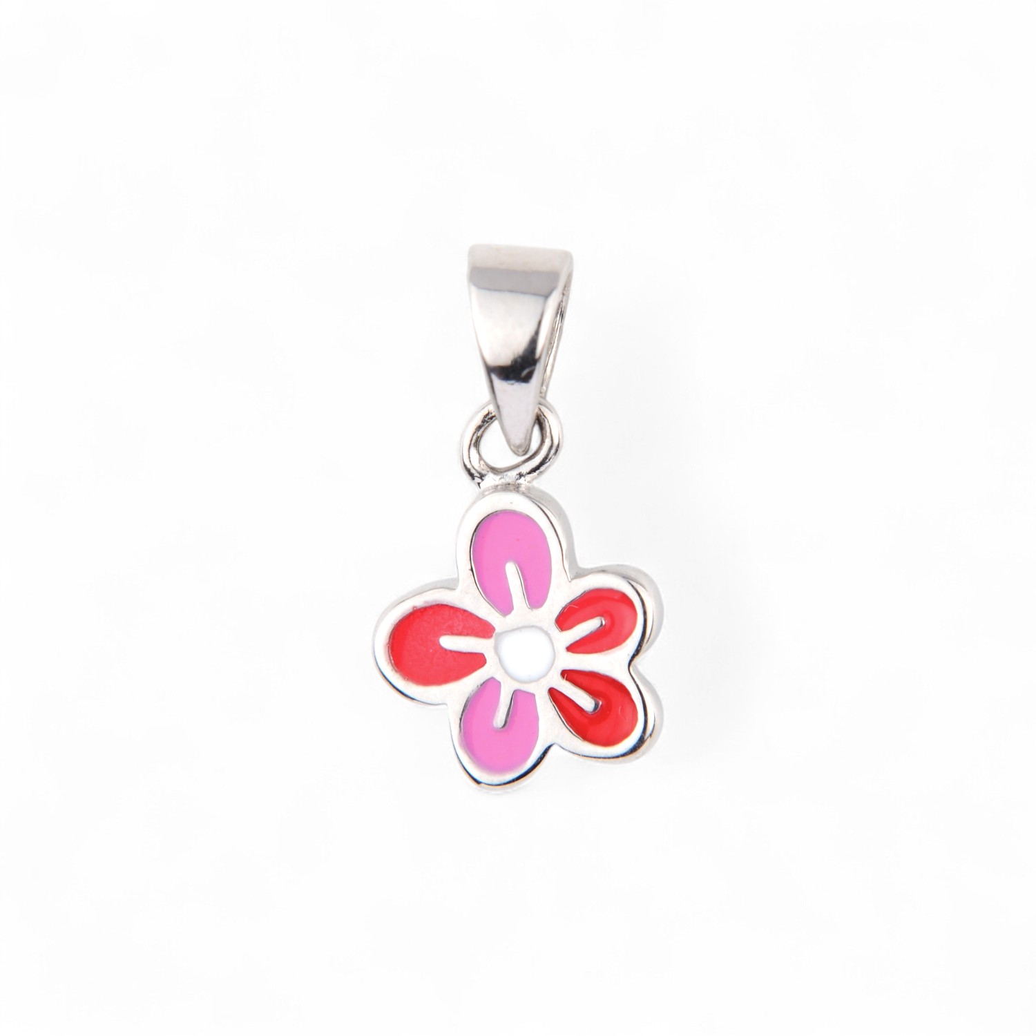 Schmidt Kinderanhänger Blume 925 Silber, 14.8x7.9mm, silberfarben mit rot/rosa