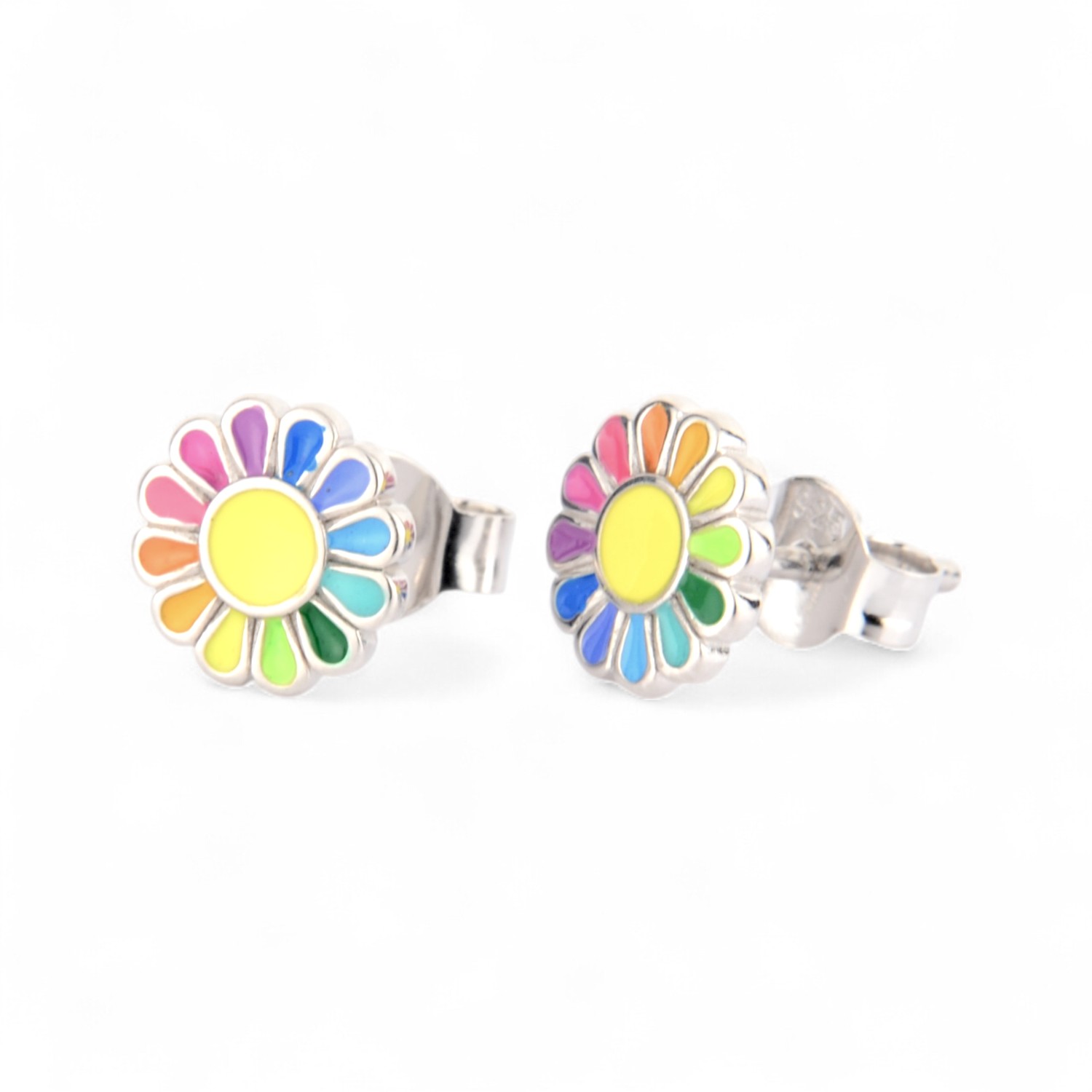 Schmidt Kinderohrstecker Blume, 925 Silber, 8mm, silberfarben & bunt