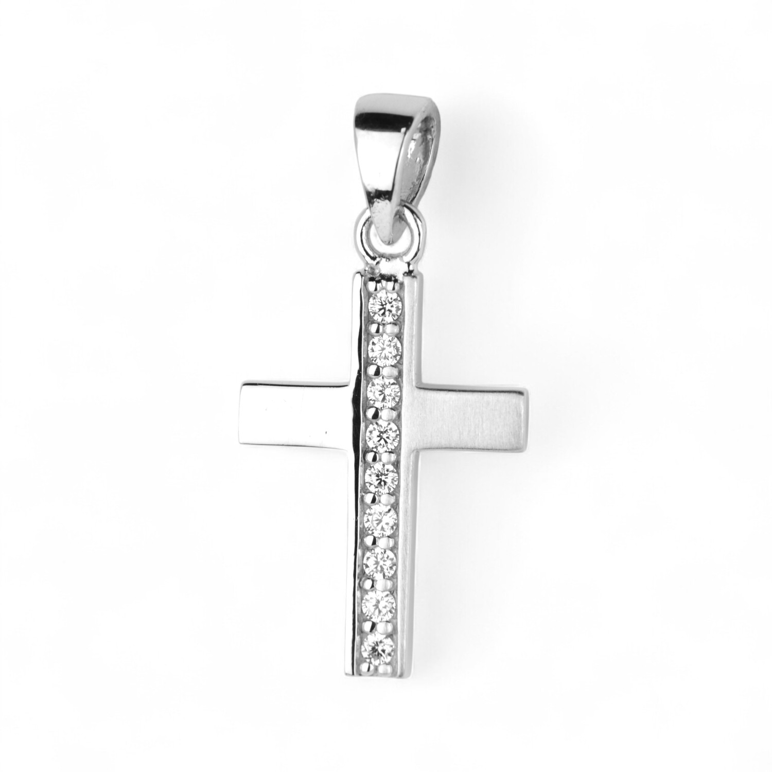 Schmidt Kreuzanhänger für Damen, 925 Silber mit Zirkonia, 22,7x11,3mm, silberfarben
