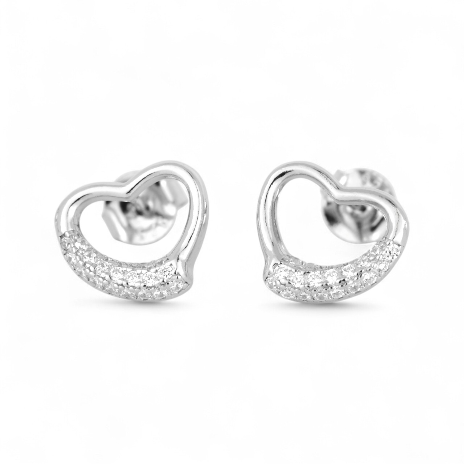 Schmidt Ohrstecker Herz für Damen, 925 Silber mit Zirkonia, 9.2x10.4mm, silberfarben