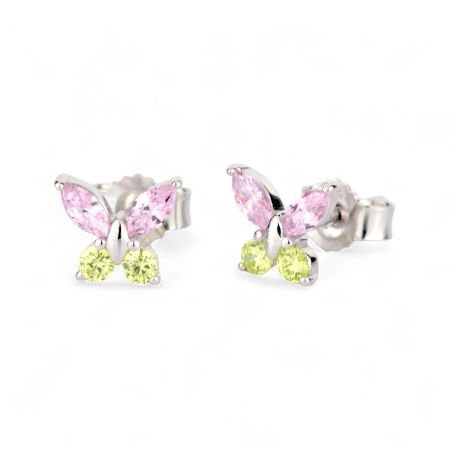 Schmidt Kinderohrstecker Schmetterling 925 Silber, Zirkonia, grün/rosa, 6x7mm