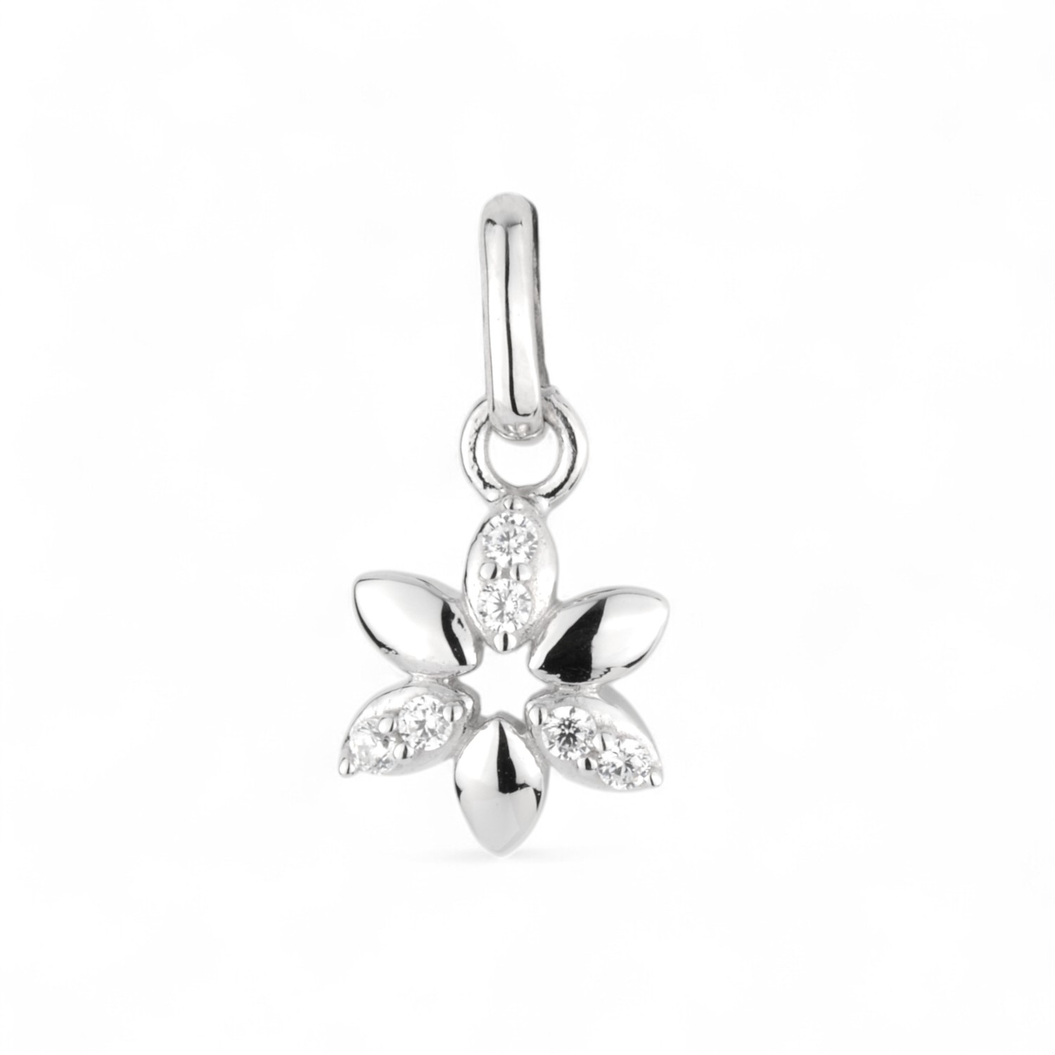 Schmidt Kinderanhänger Blume 925 Silber mit Zirkonia, 14x7,1mm – Silberfarben