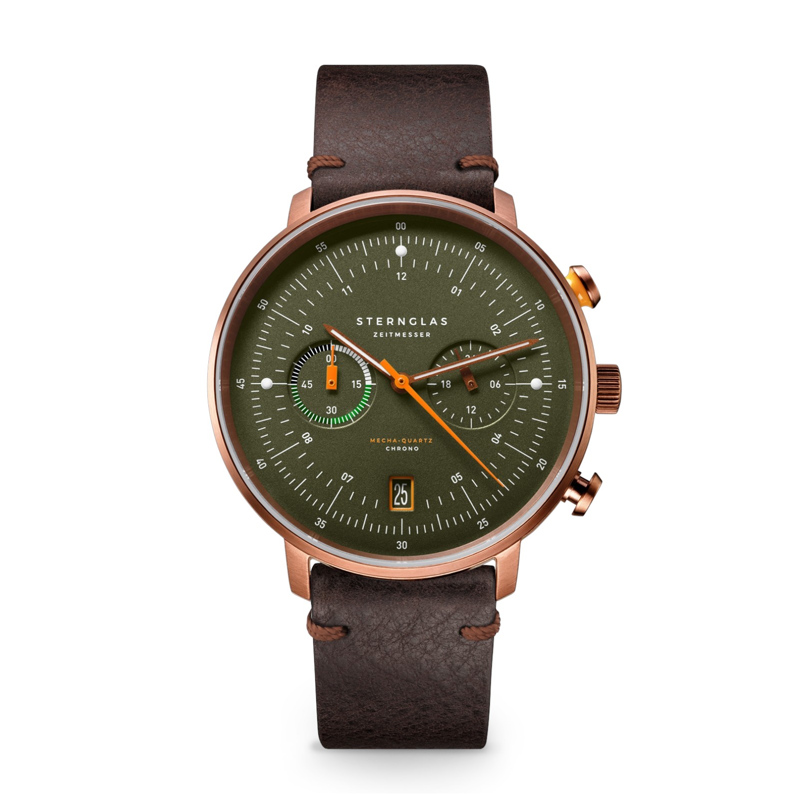 STERNGLAS Hamburg Chrono Herrenuhr - Dunkelgrün/Bronze, 42mm Edelstahl, Safirglas, 5 Bar