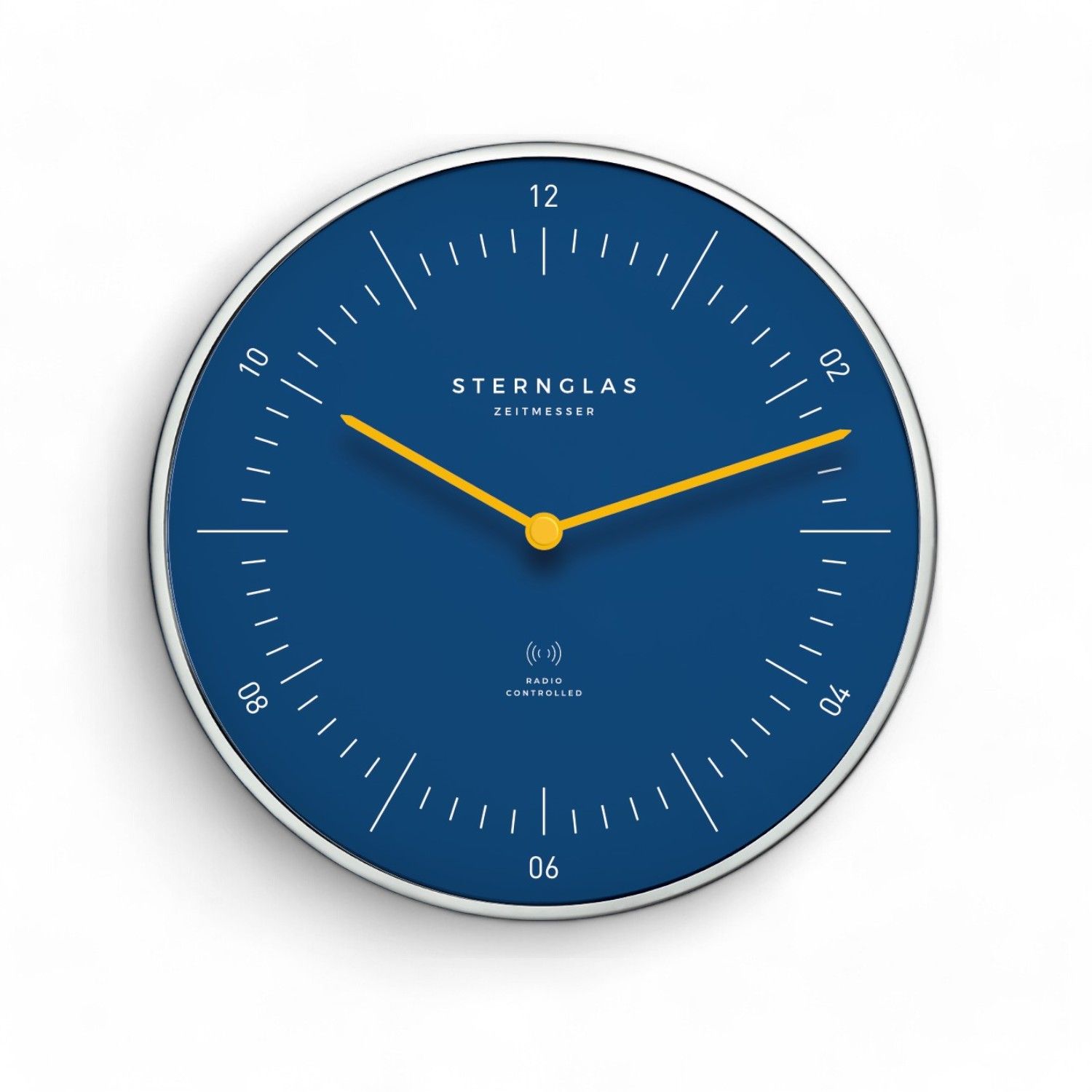 STERNGLAS Naos blau Funk-Wanduhr 30 cm, Aluminium silberfarben, Mineralglas, analoge Anzeige