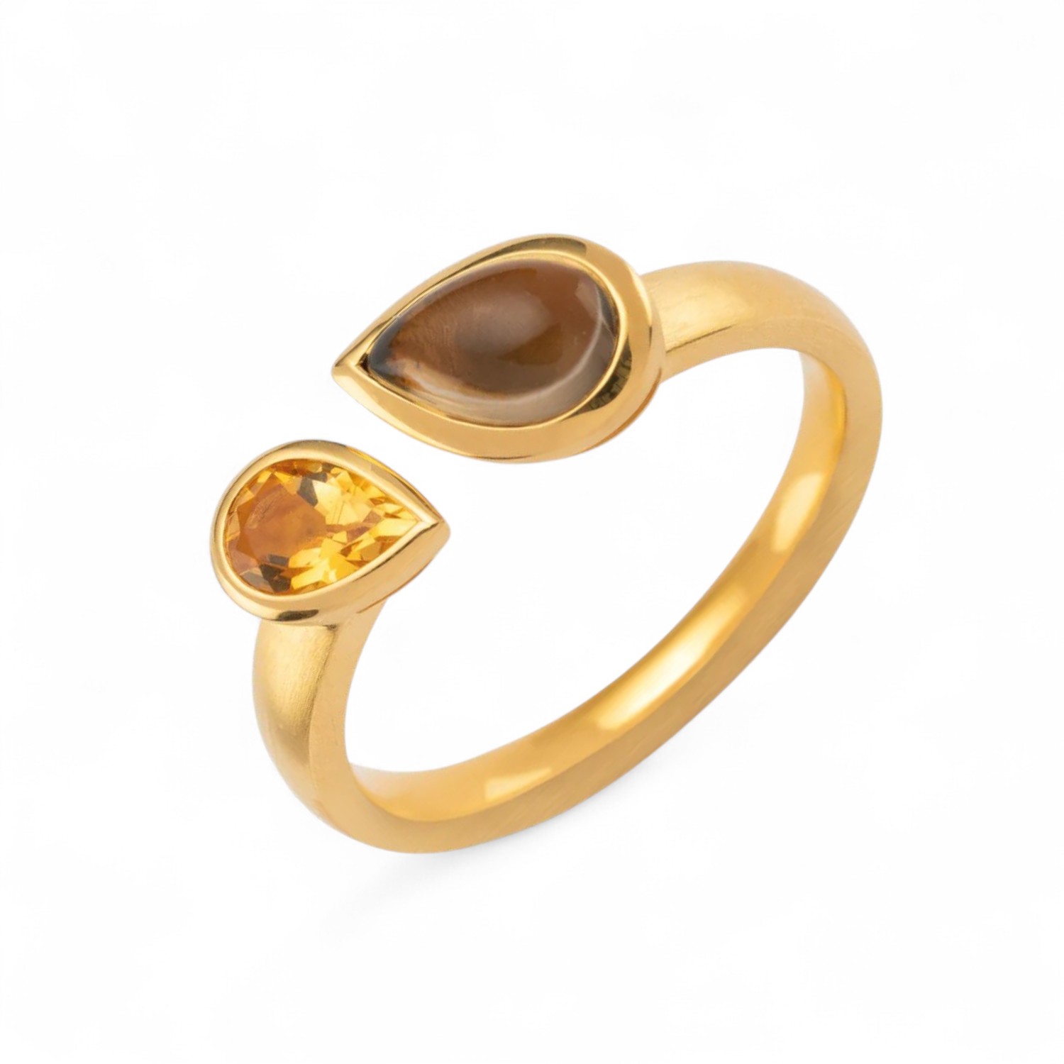 Bastian Ring Sparkling Leaves für Damen, 925 Silber vergoldet, Citrin & Rauchquarz, Gr. 56