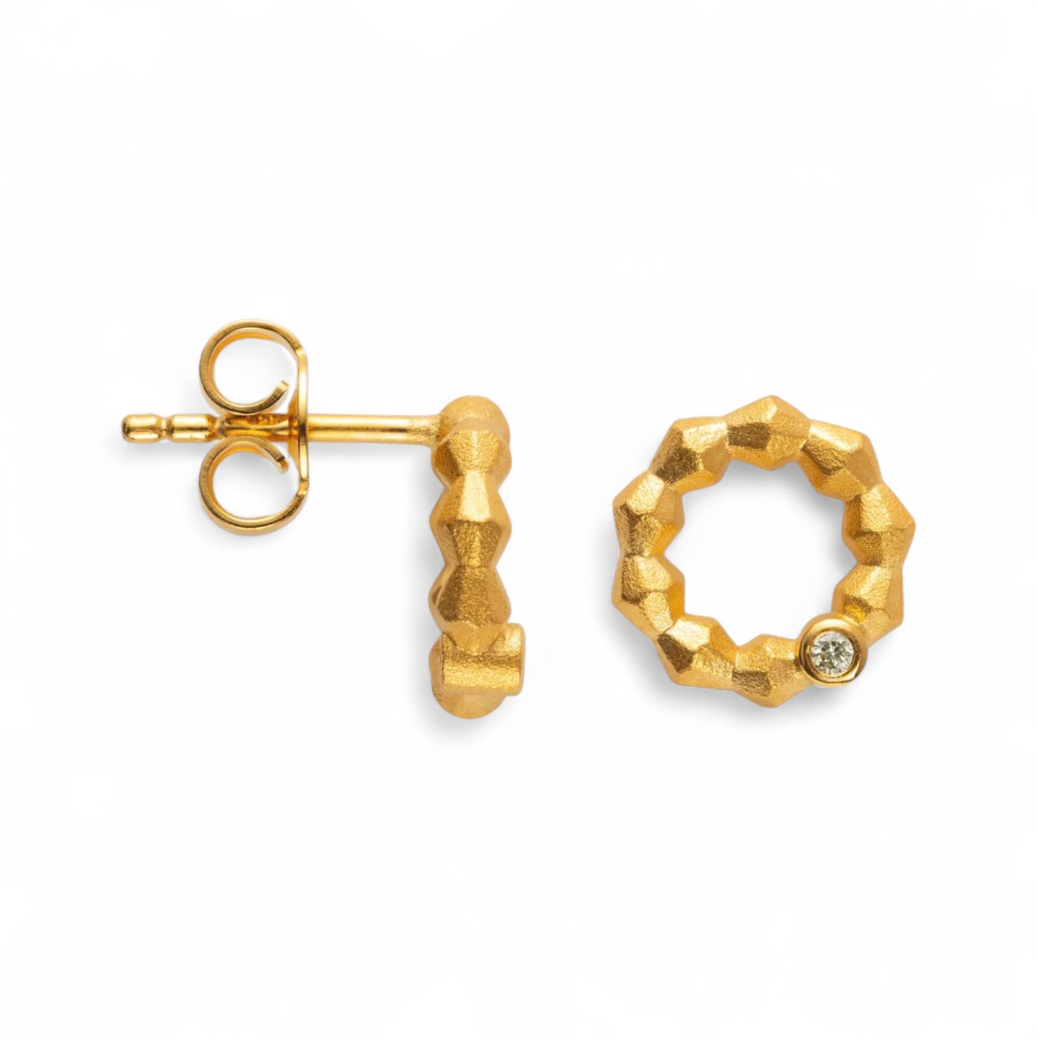 Bastian Ohrstecker Golden Circle für Damen, 925 Silber vergoldet, 10mm, 0,02ct Diamant