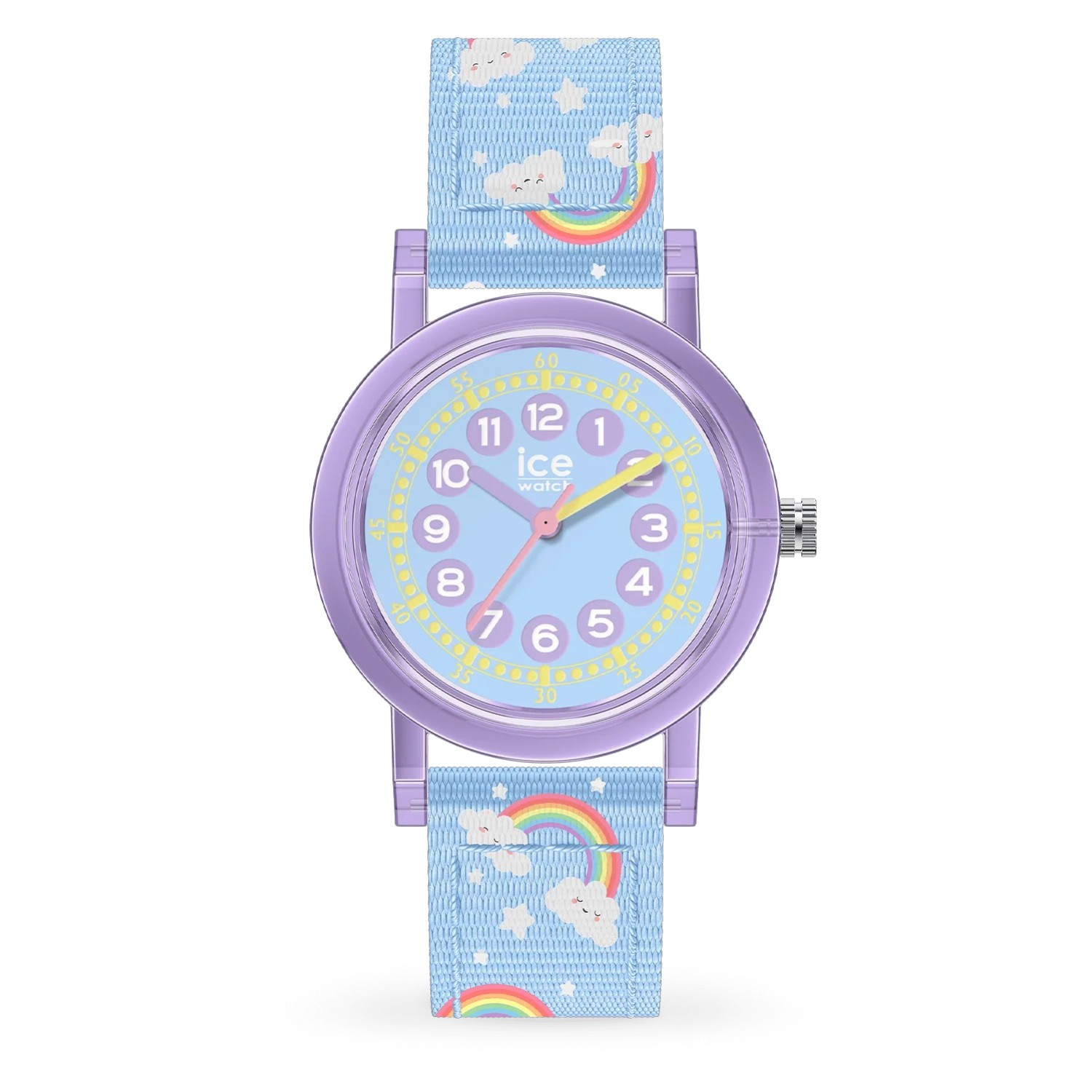 ICE time learning Kinderarmbanduhr Light Blue Rainbow – Quarz-Analog, 28 mm, Textilarmband, 3 Bar wasserdicht