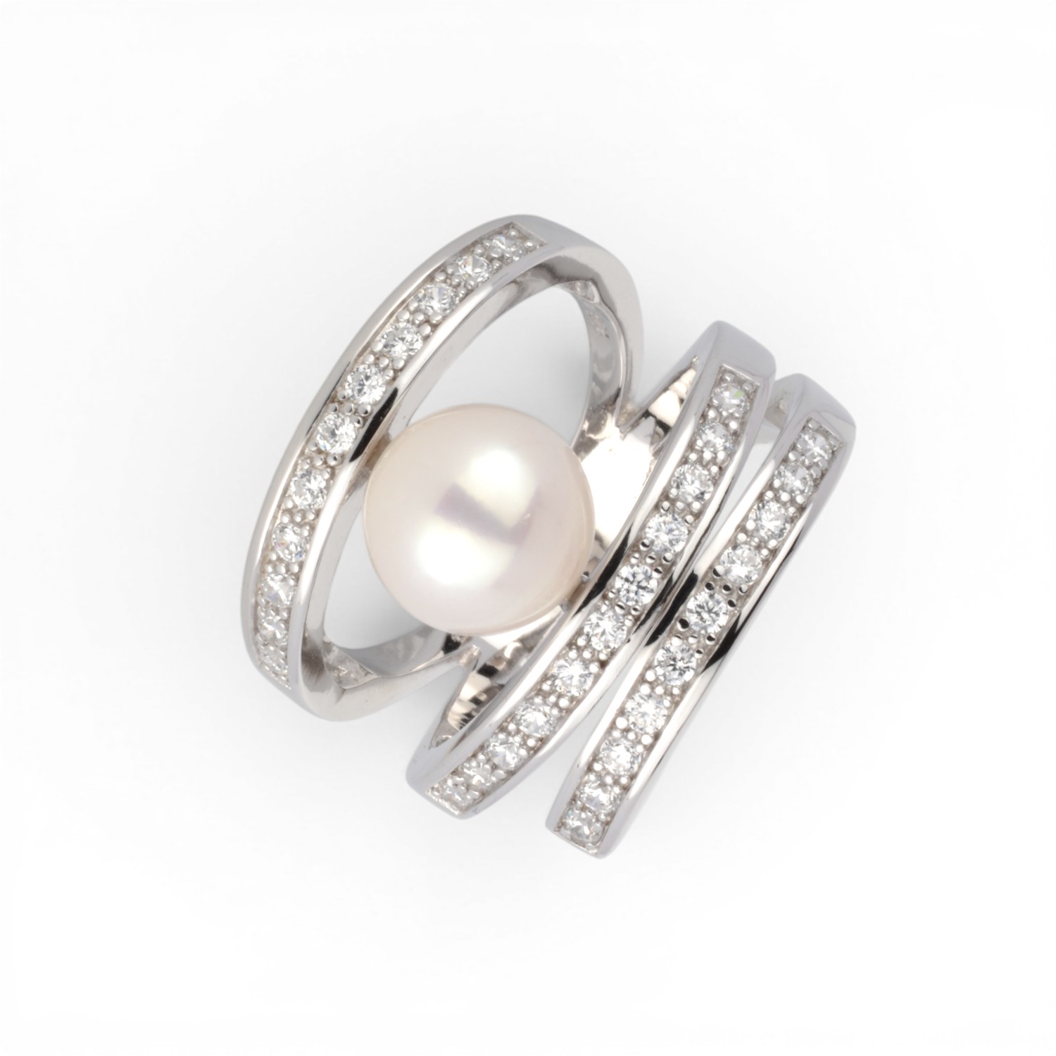 Schmidt Damenring aus 925 Silber mit Zirkonia und 9mm Süsswasser-Perle, Größe 20mm, silber-weiß