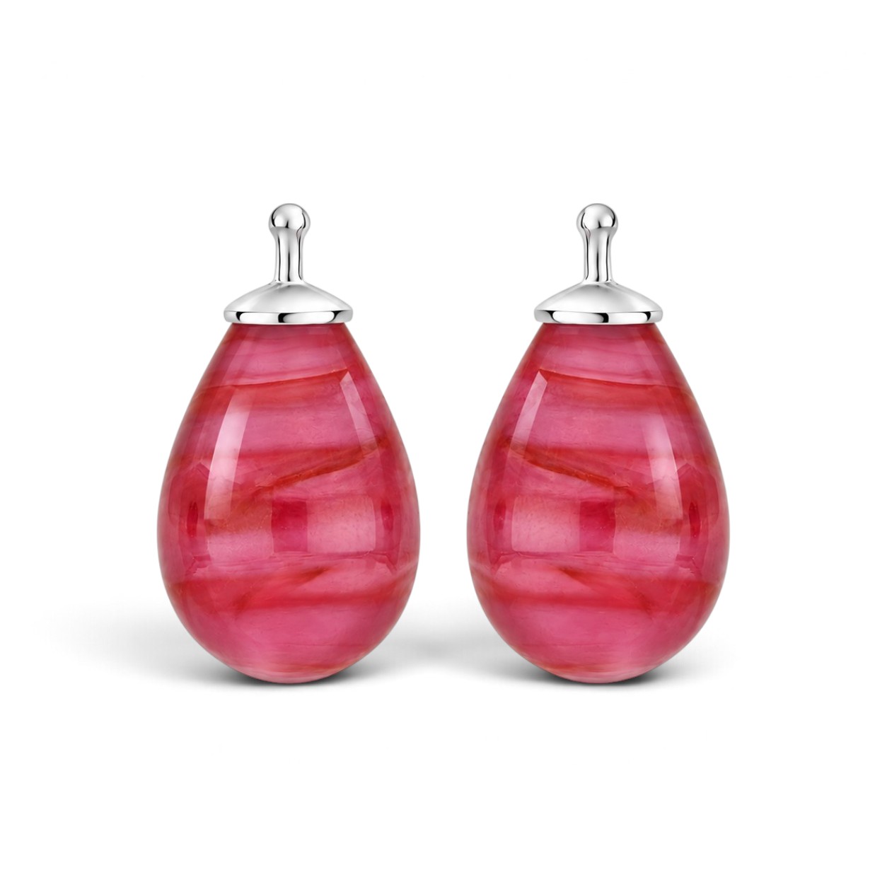 Heide Heinzendorff System-Einhänger Damen 925 Silber mit böhmischem Quarz-Glas Tropfen rosa, 16 x 11 mm