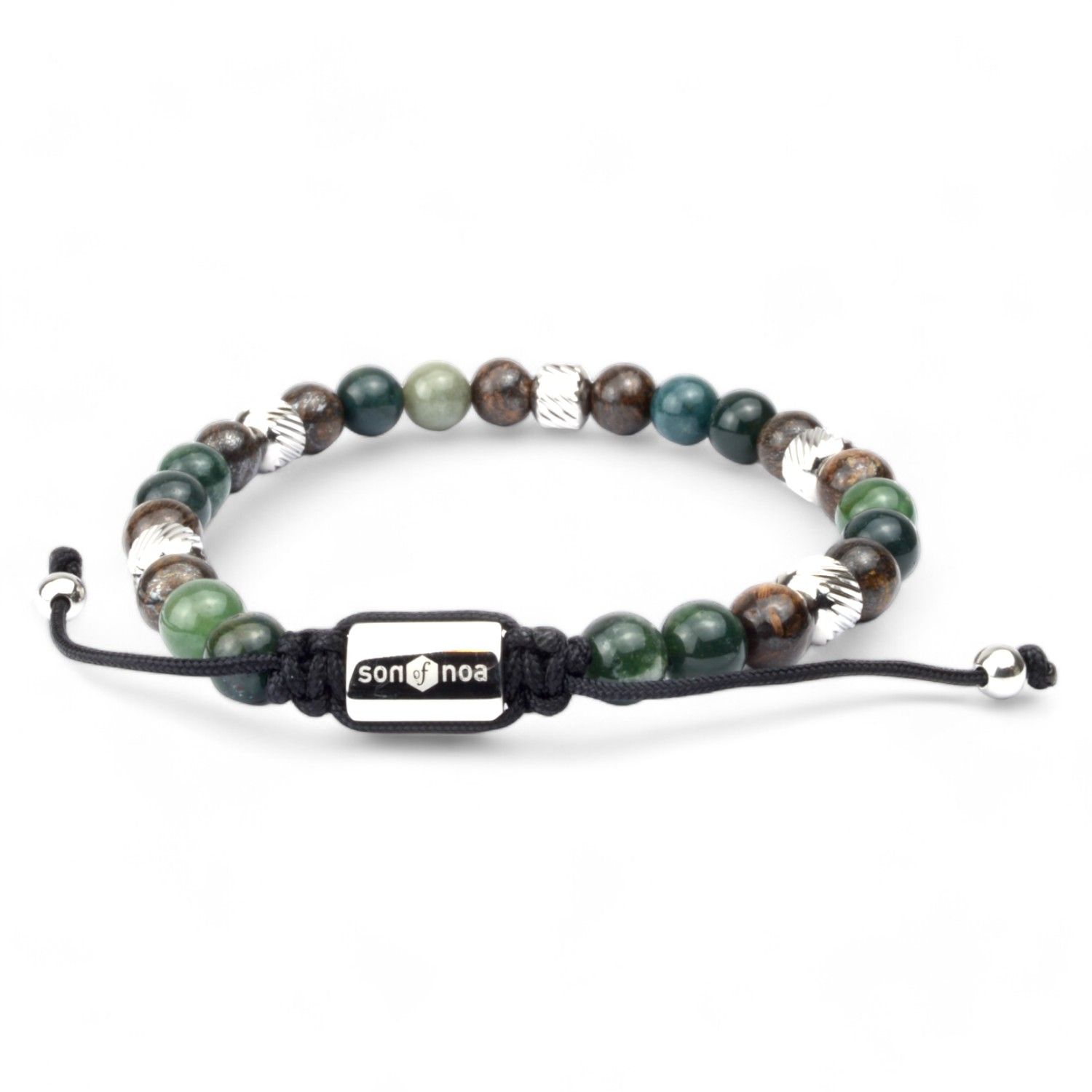 SON Armband moss agate/ilmenite bronzitite m.Stahl