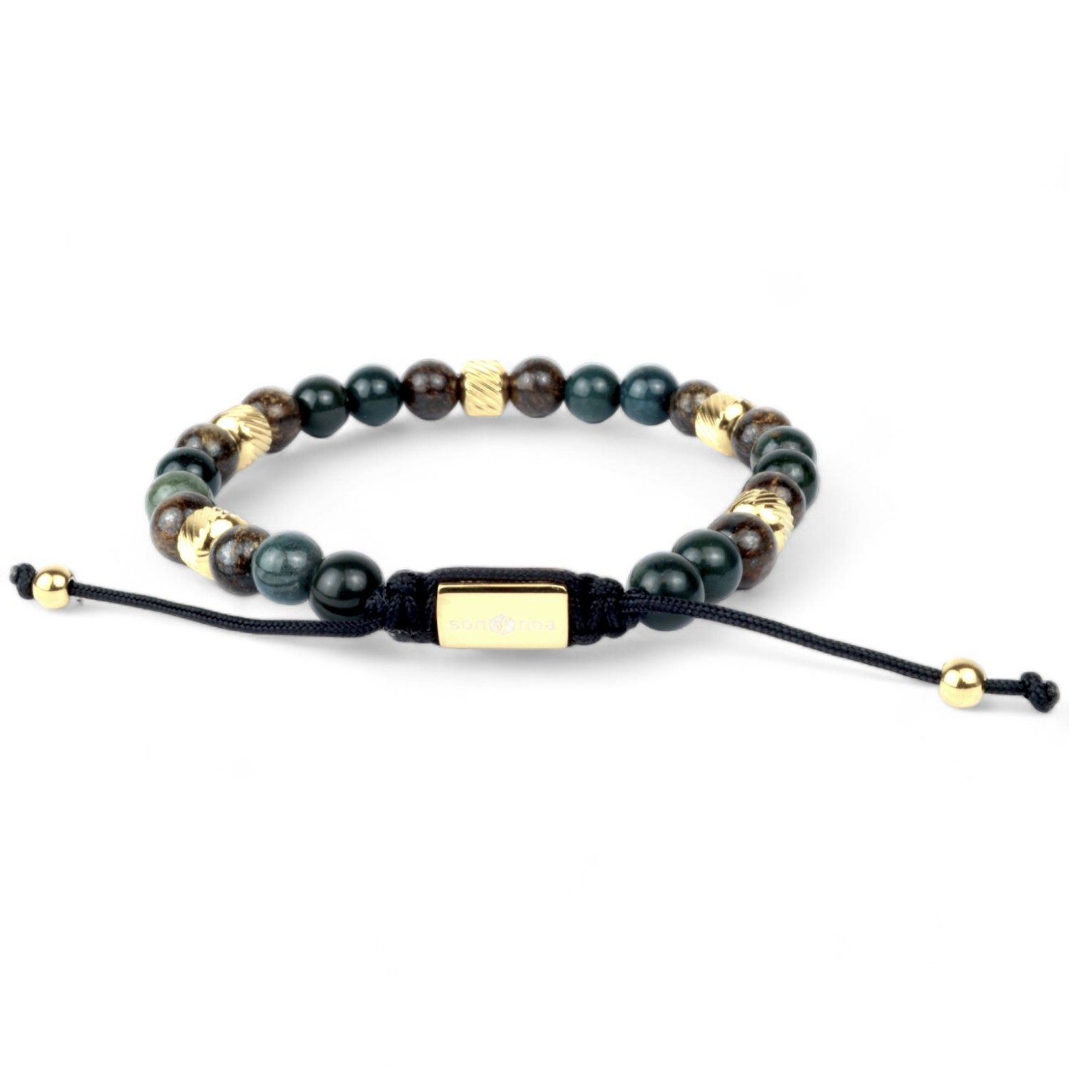SON Armband moss agate/ilmenite bronzitite 6mm IPG