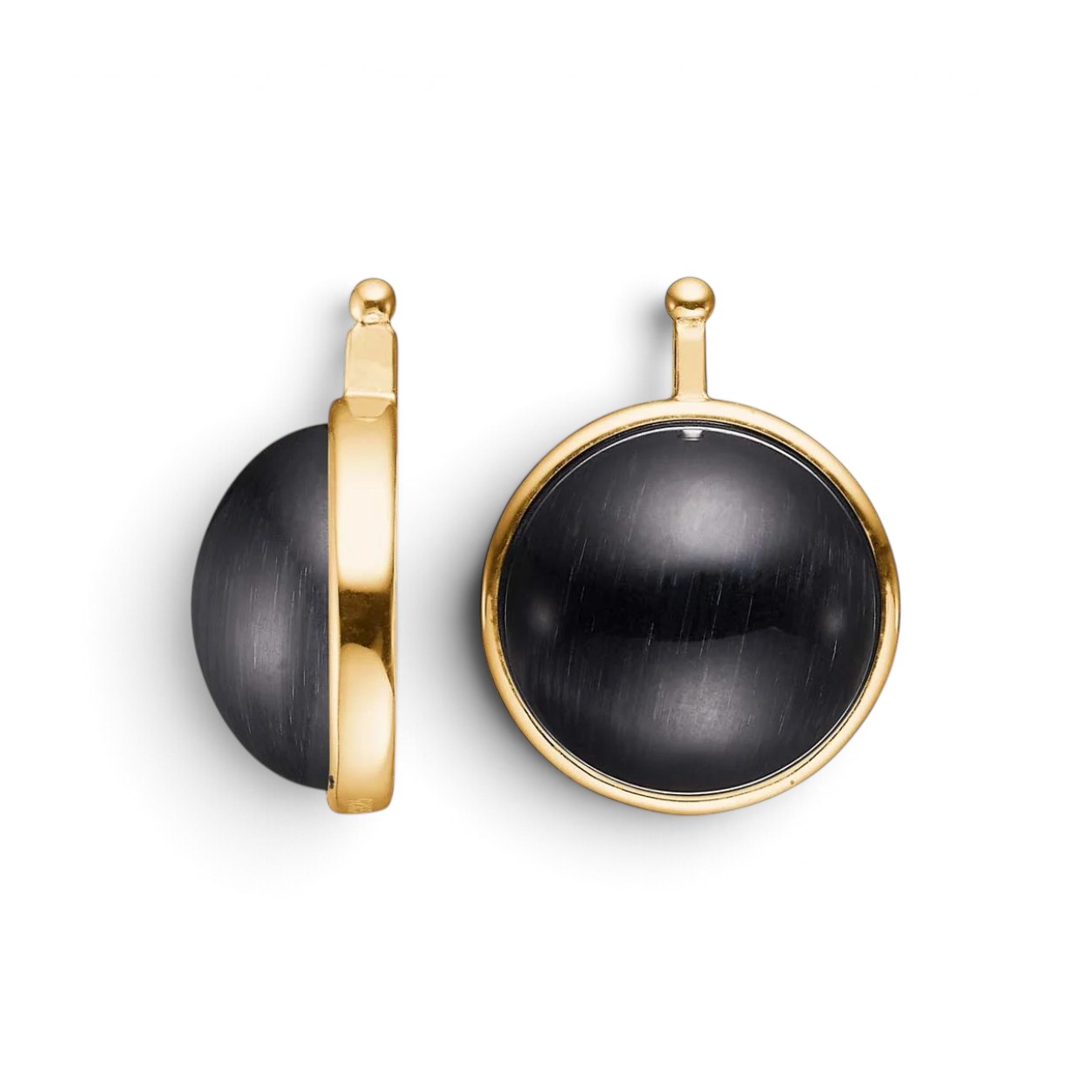 Heide Heinzendorff System-Einhänger 13 mm – 925 Silber gelb vergoldet, Katzenauge Cabochon schwarz