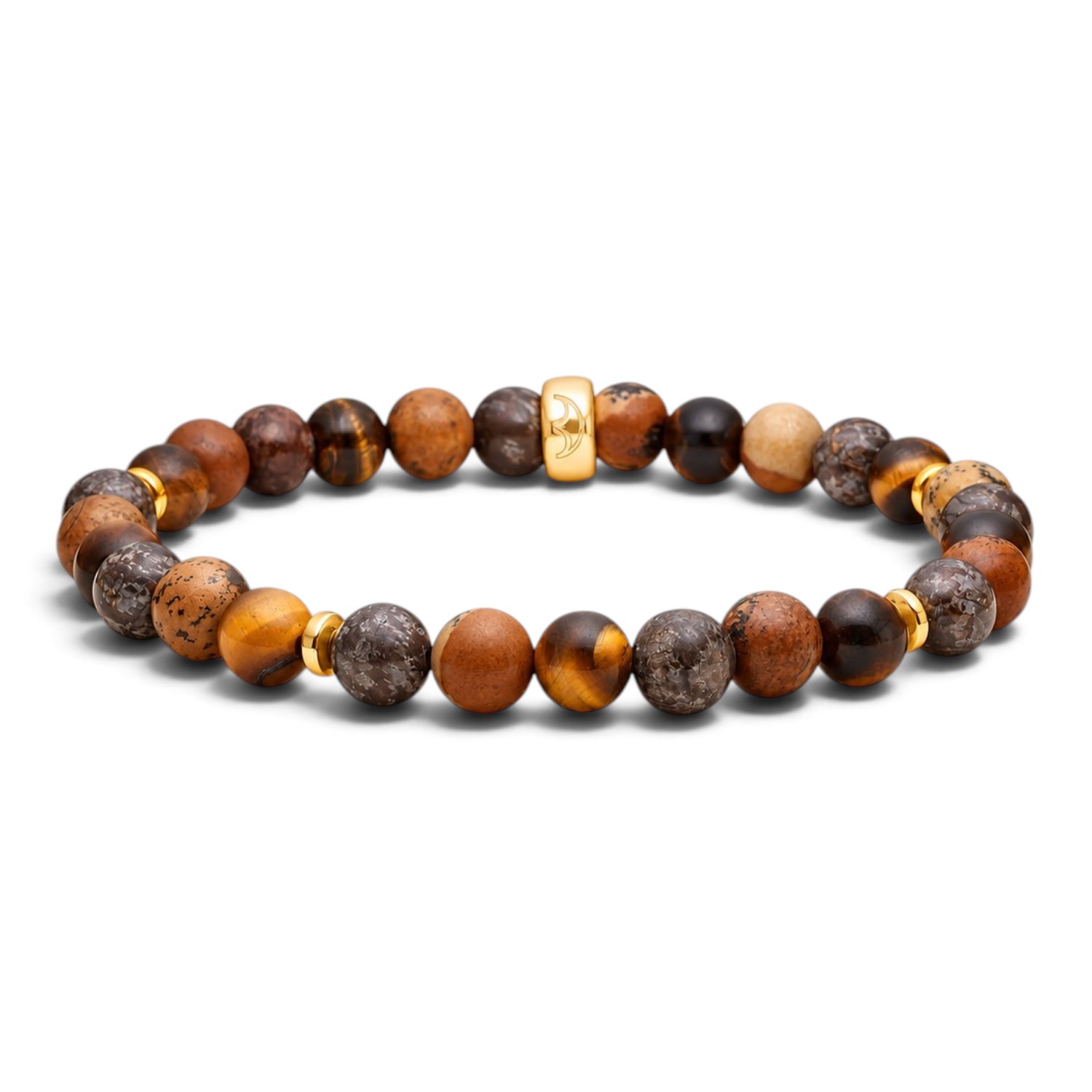 Heide Heinzendorff Perlenarmband Damen 6 mm – Tigerauge, Jaspis & Hämatit in Braun-Beige