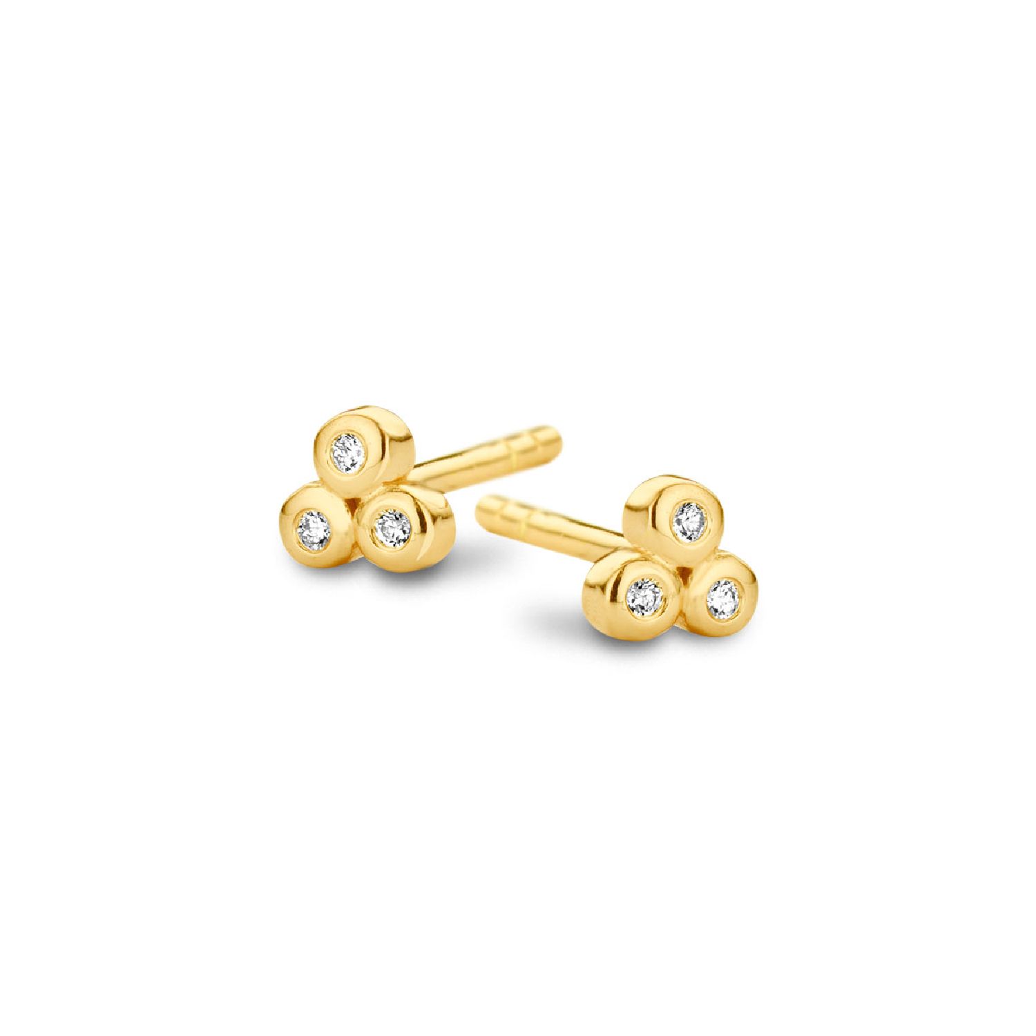 SpiritIcons Trio Ohrstecker für Damen, 925 Silber vergoldet, Zirkonia, Ø 3,9mm