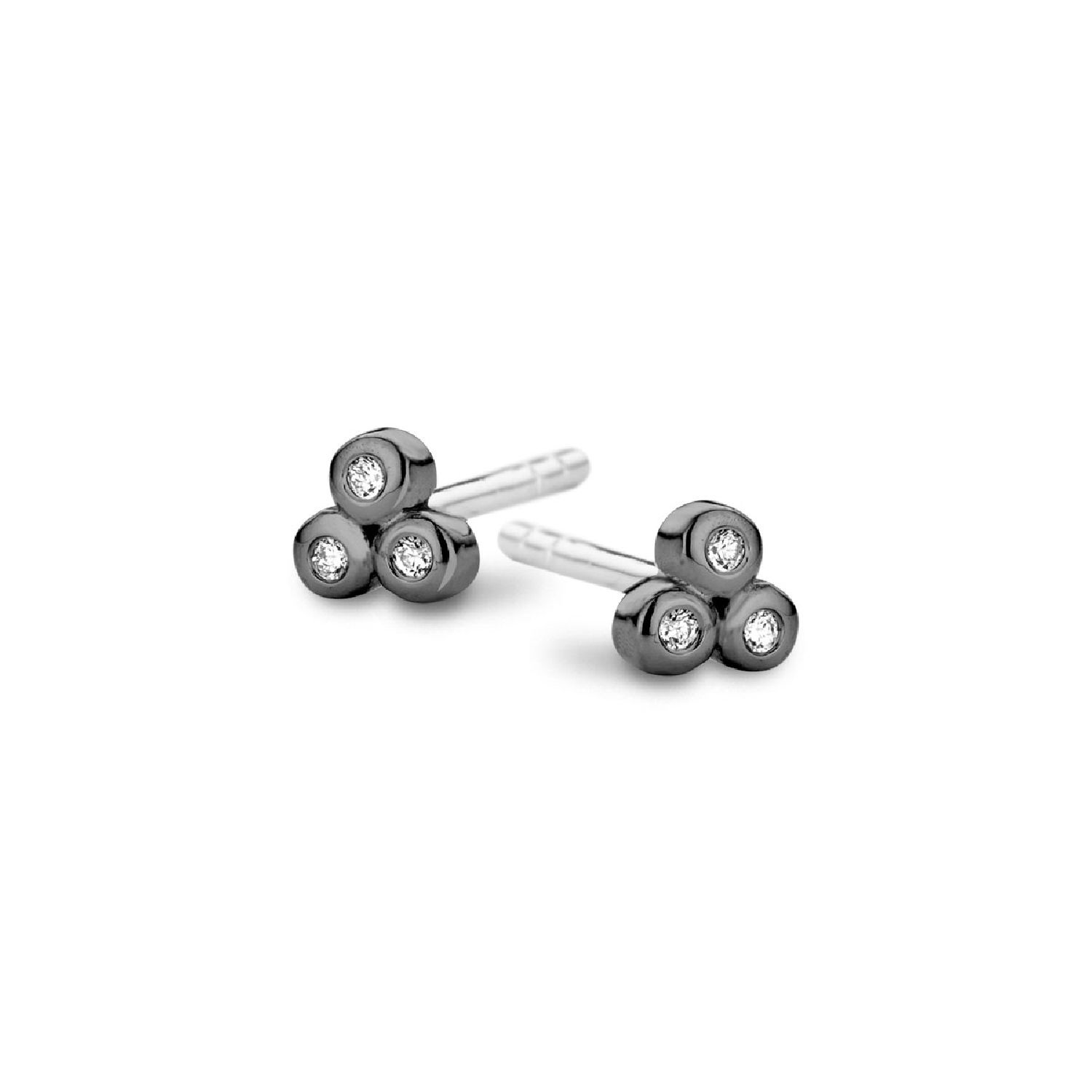 SpiritIcons Trio Ohrstecker für Damen, 925er Silber, Zirkonia, 3,9mm, schwarz-silber