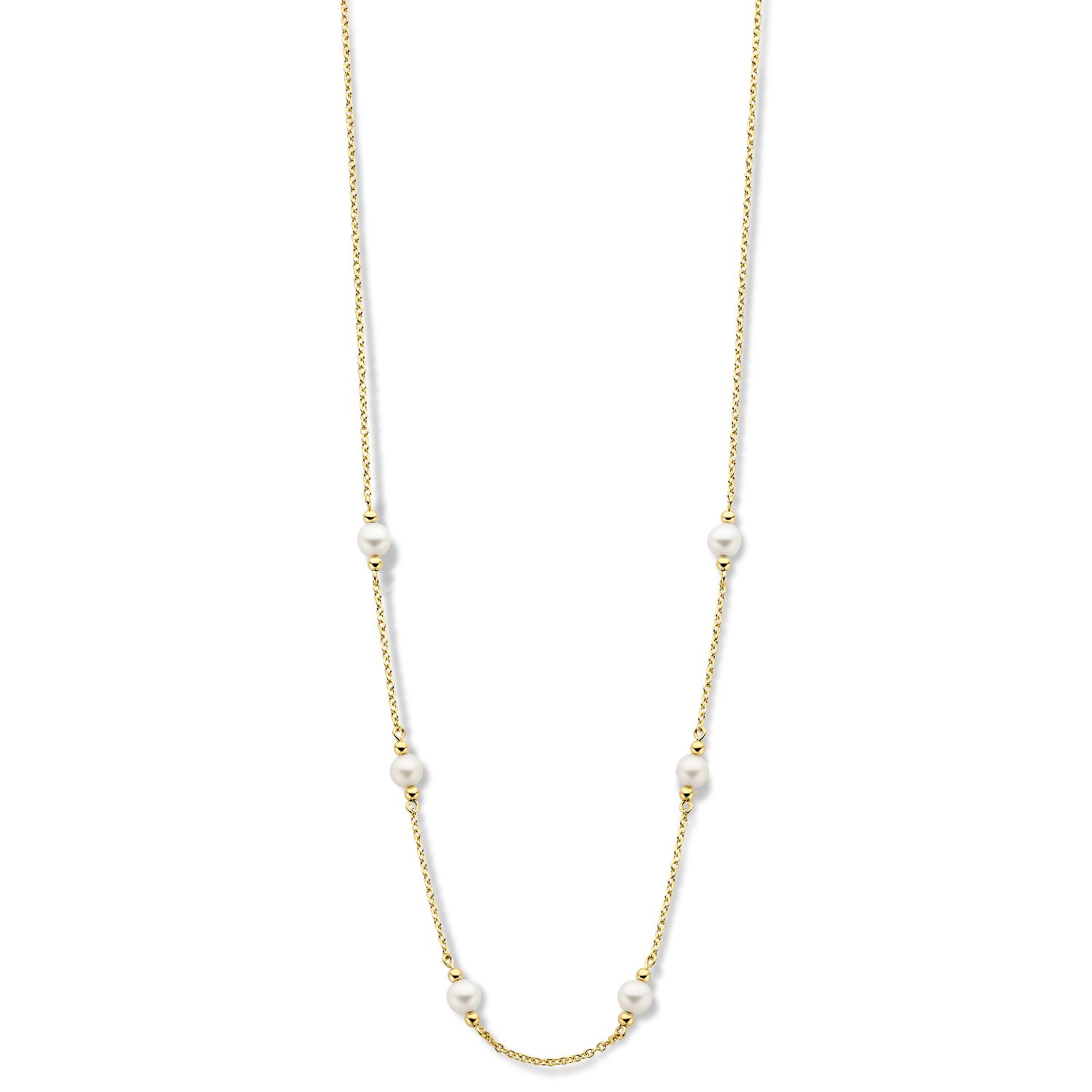 SpiritIcons Athena Damen Kette 925 Silber Vergoldet, Weiße Perlen Ø 4,5mm, 42/45cm