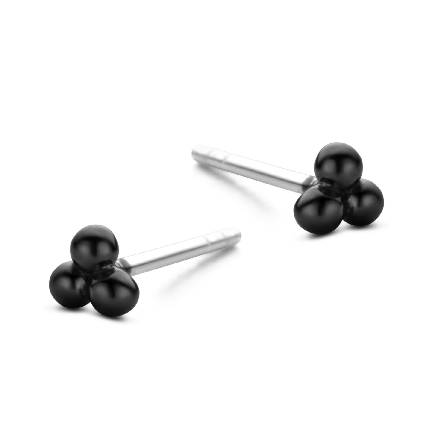 SpiritIcons Shishi Ohrstecker für Damen, 925 Silber, 3 Kügelchen schwarz, 3,6mm