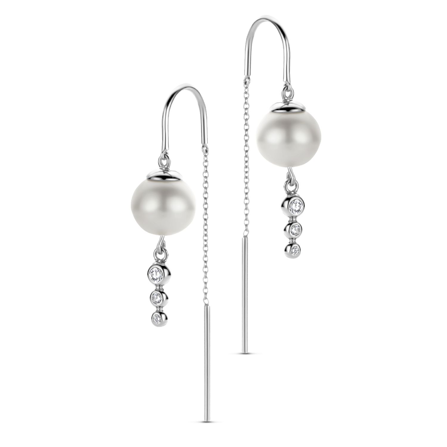 SpiritIcons Swan Ohrhänger für Damen, 925 Silber mit Perle und Zirkonia, 8mm
