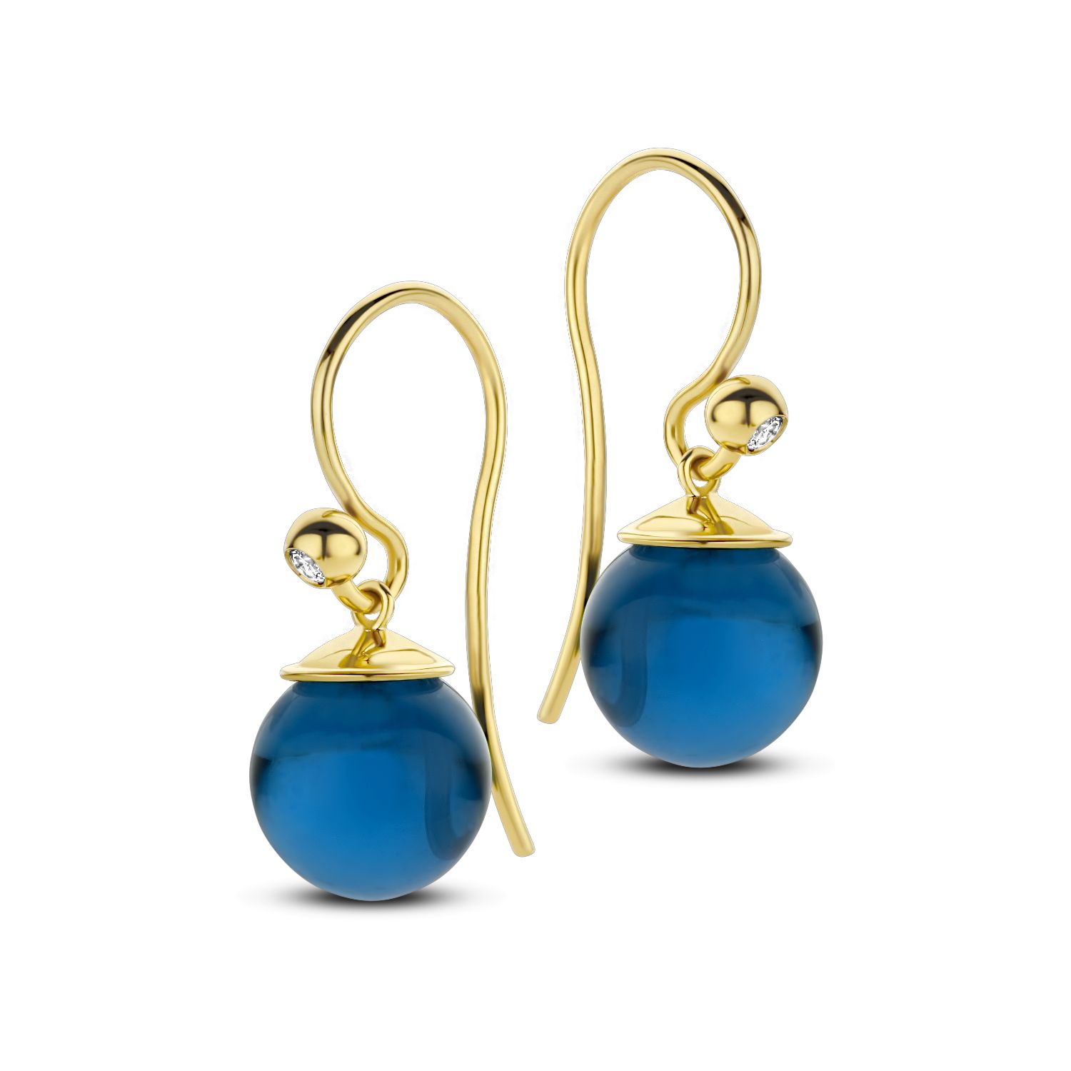 SpiritIcons Figaro Ohrhänger Damen, 925 Silber vergoldet, Zirkonia, Perle blau