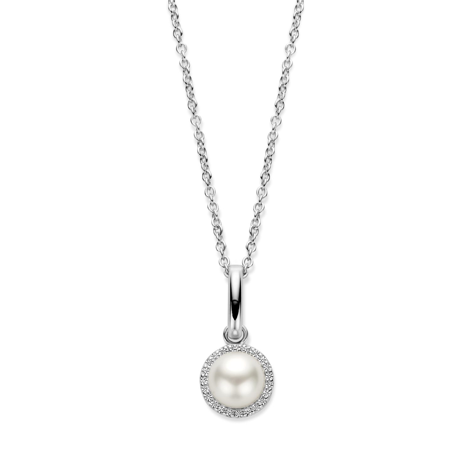 SpiritIcons Euphoria Kette Damen 925 Silber mit Perle, Zirkonia, 42/45cm