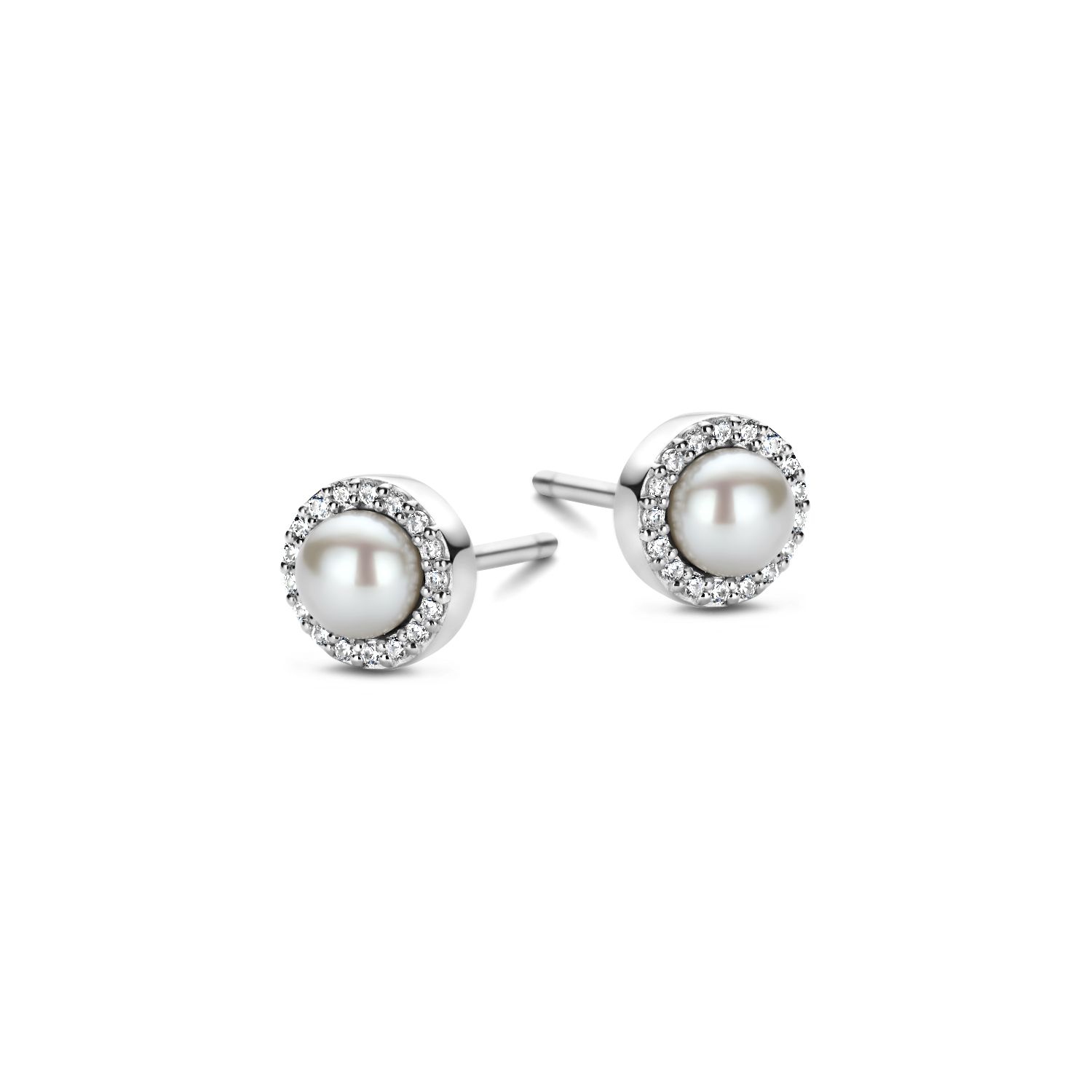 SpiritIcons Euphoria Ohrstecker für Damen, 925 Silber mit Zirkonia und Perle, Ø 6,3mm