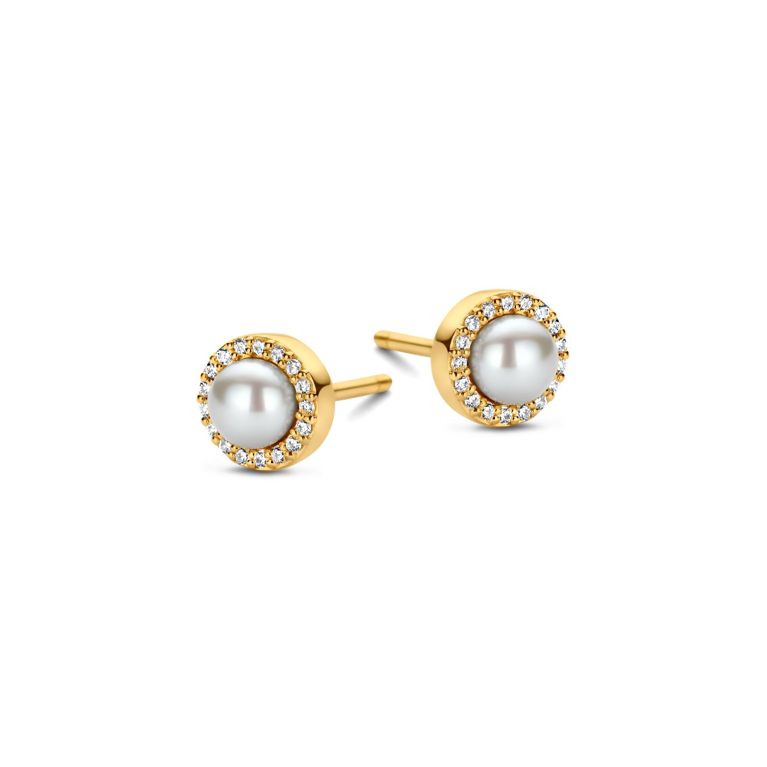 SpiritIcons Euphoria Ohrstecker Vergoldet, Zirkonia & Perle, Ø 5,2mm - Damen