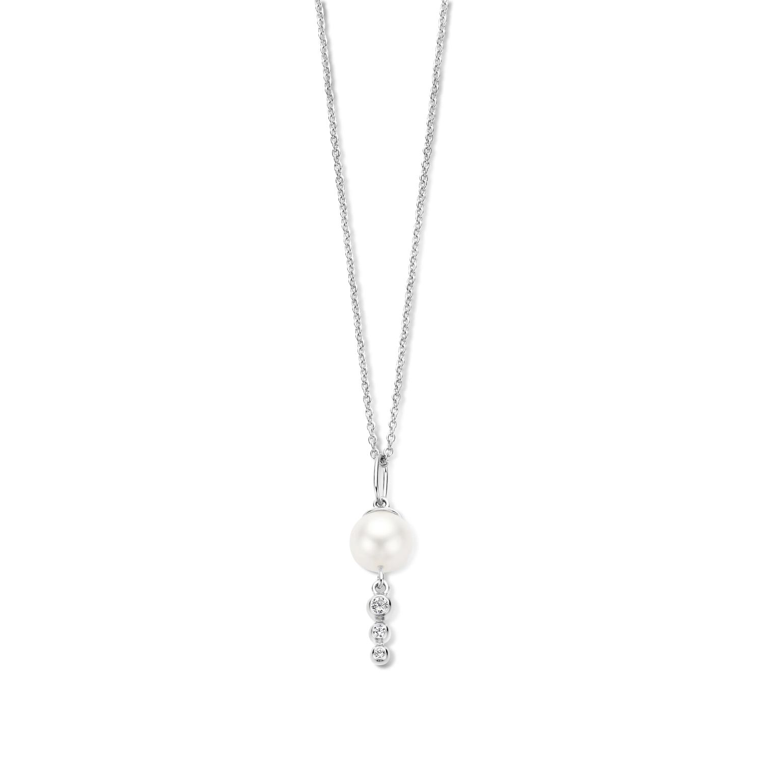 SpiritIcons Damen Kette mit Zirkonia Perlenanhänger, 925 Silber, 42/45 cm – Silber & Weiß