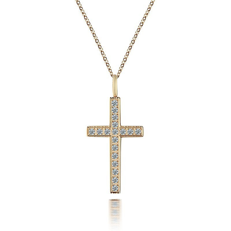 Schmidt Damen Kreuz Anhänger Kette in Goldfarbenem Edelstahl, Zirkonia, 42 cm