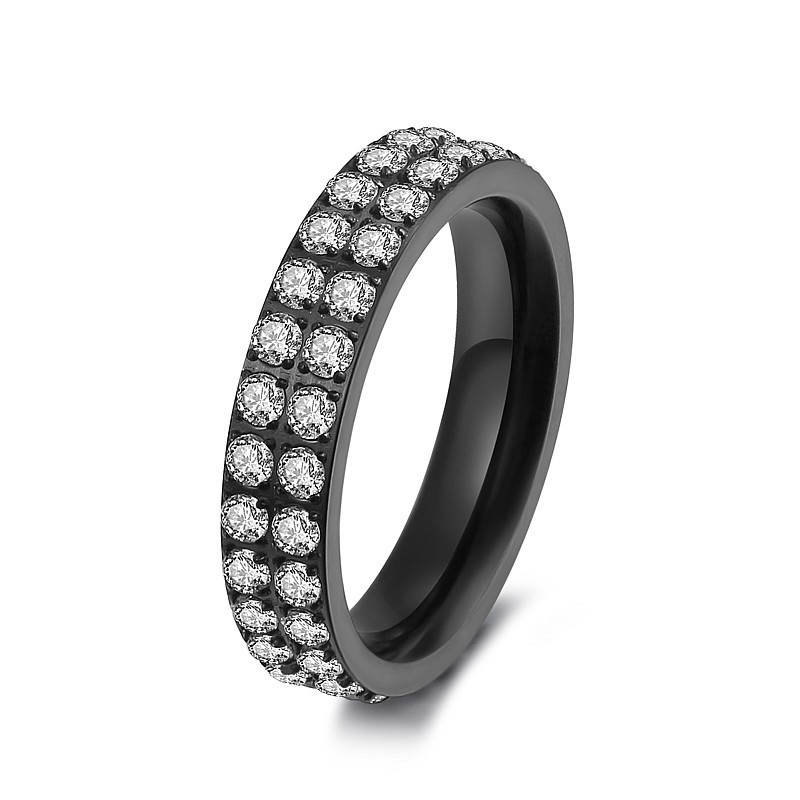 Schmidt Damenring, 2-reihig, Schwarz, Edelstahl mit Zirkonia, Größe 56