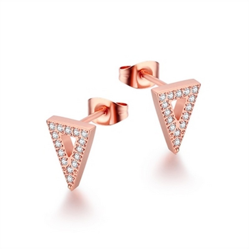 Schmidt Ohrstecker für Damen, Edelstahl PVD in Roségold, Zirkonia-Besatz