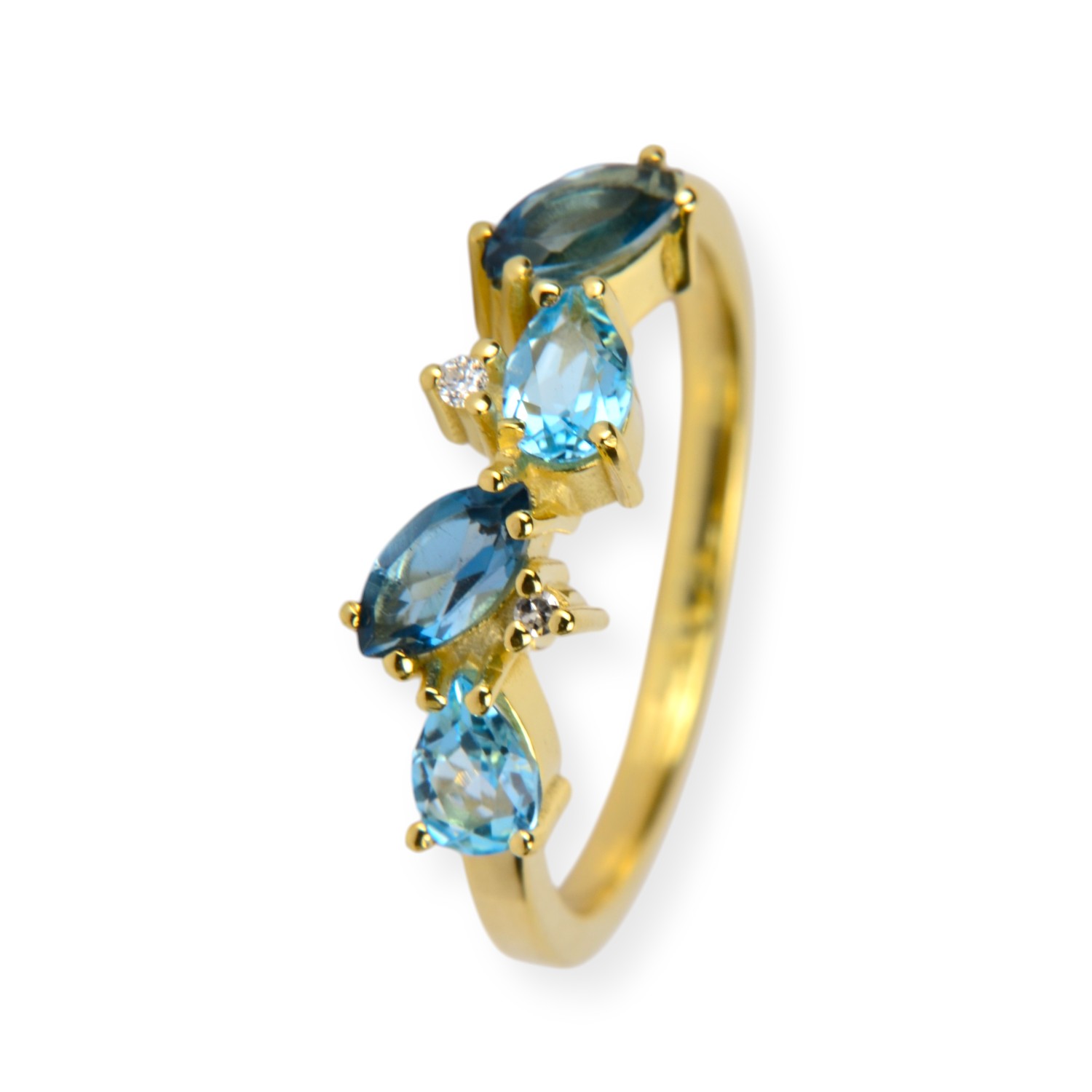Schmidt Damenring Gold 333 mit Topas und 2 Diamanten, Größe 56, blau & weiß