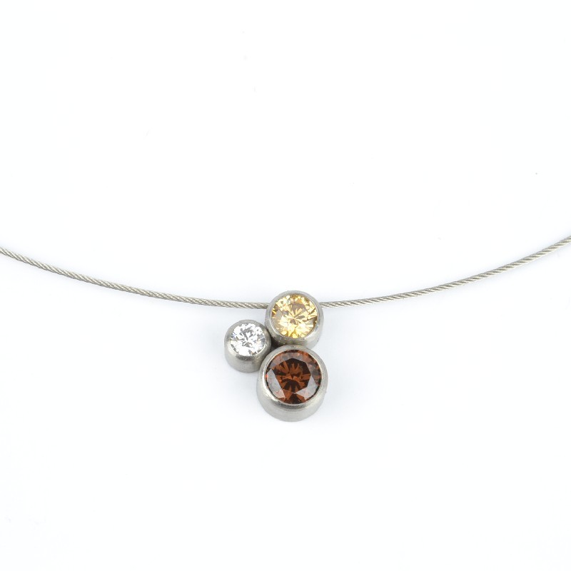 Kadó Damen Kette Anhänger Halsreif aus Edelstahl in Silber mit Braun-Beige Accents