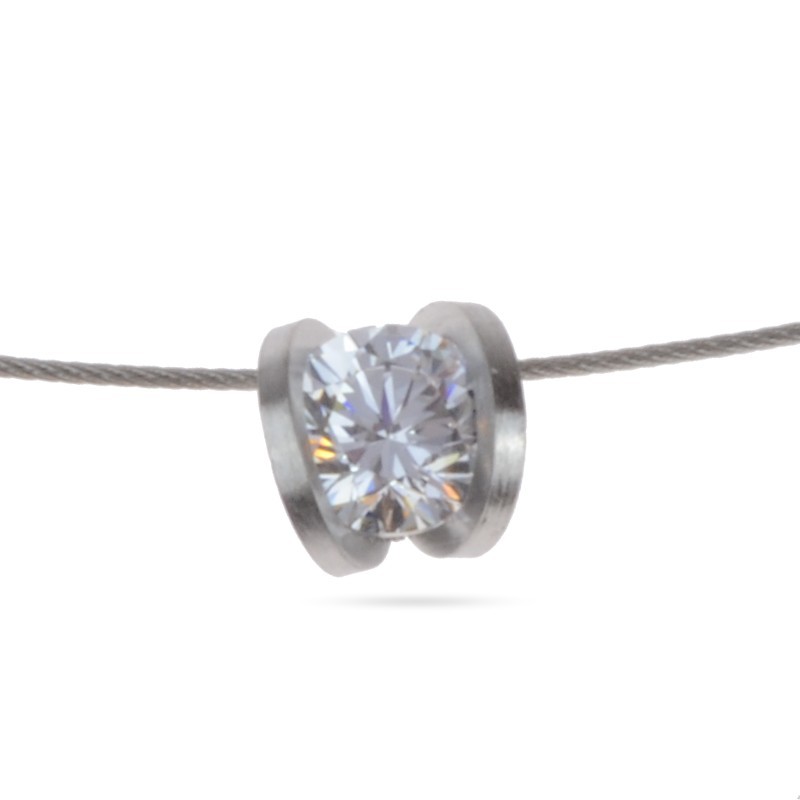 Kadó Halsreif für Damen, Edelstahl in Silber mit Zirkonia-Anhänger, 42 cm