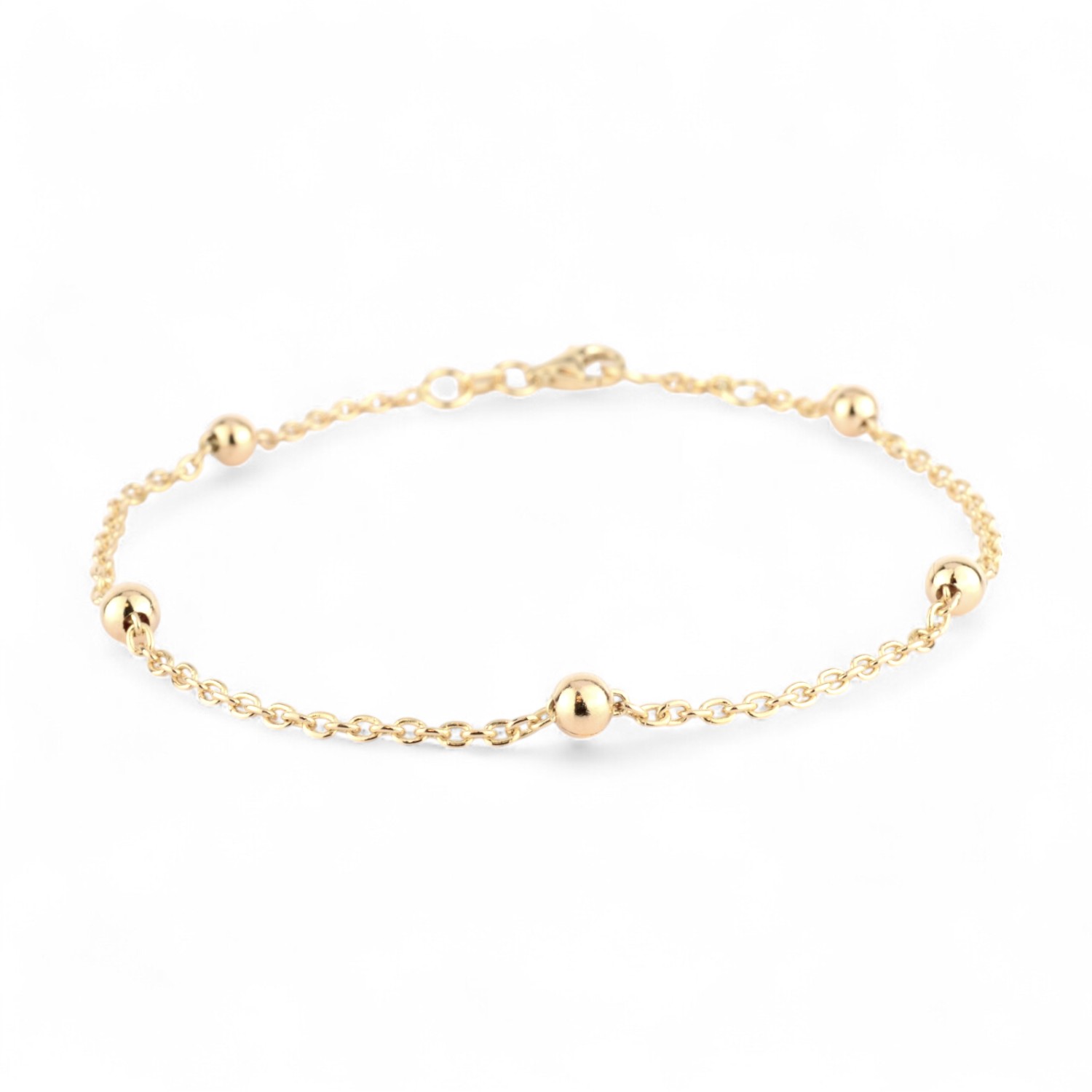 Schmidt Damen Armband 585 Gold, 5 Kugeln 3,9mm, Armschmuck 19cm – Goldfarben
