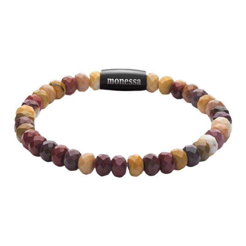 Monessa Mookait Armband für Damen, Edelstahl, Mehrfarbig Rot Gelb Braun, 18.5cm