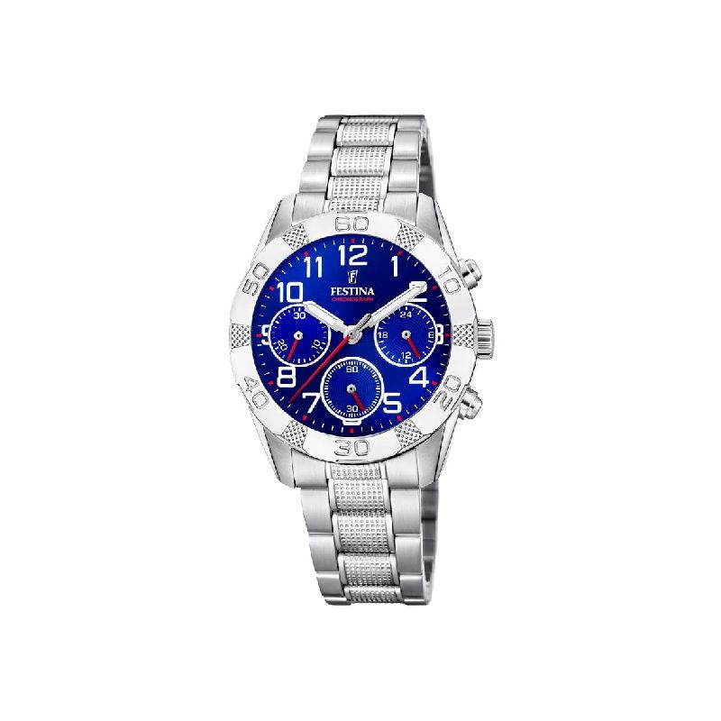 FESTINA Kinderuhr 36mm Edelstahl Silber/Blau, Mineralglas, Wasserfest 5 Bar