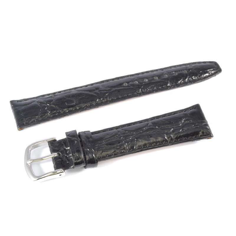 Schmidt Uhrenarmband für Damen, Krokoprägung in Schwarz, Leder, 14mm Anstoßbreite