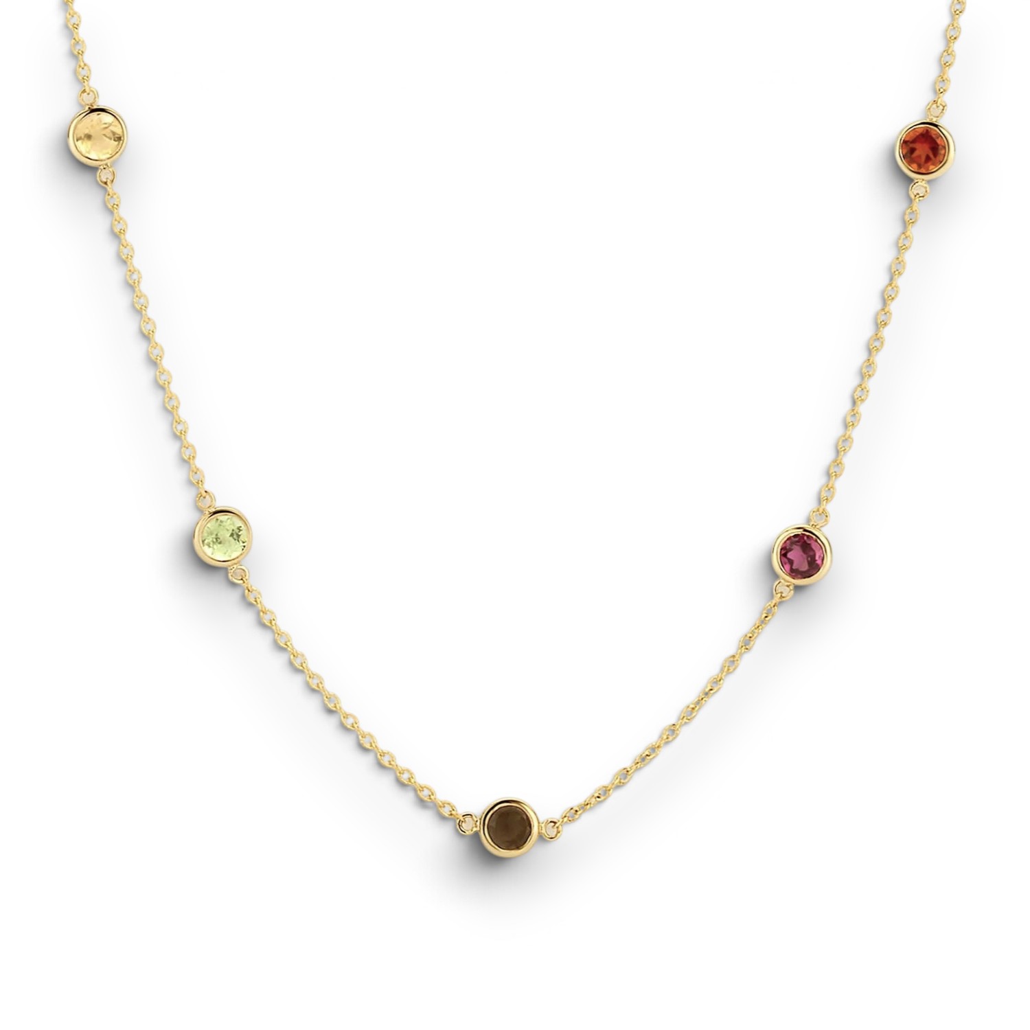 Blush Damen-Halskette 585 Gold mit Rauchquarz, Citrin, Rhodonit & Peridot, 42/45 cm