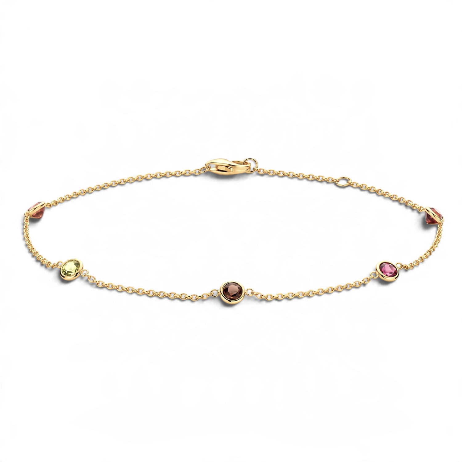 Blush Gliederarmband Damen 585 Gold mit Citrin, Rauchquarz, Peridot & Rhodonit, 16,5/18 cm