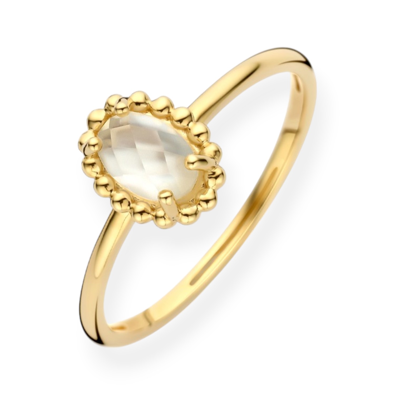Ring mit Bergkristall auf Perlmutt
