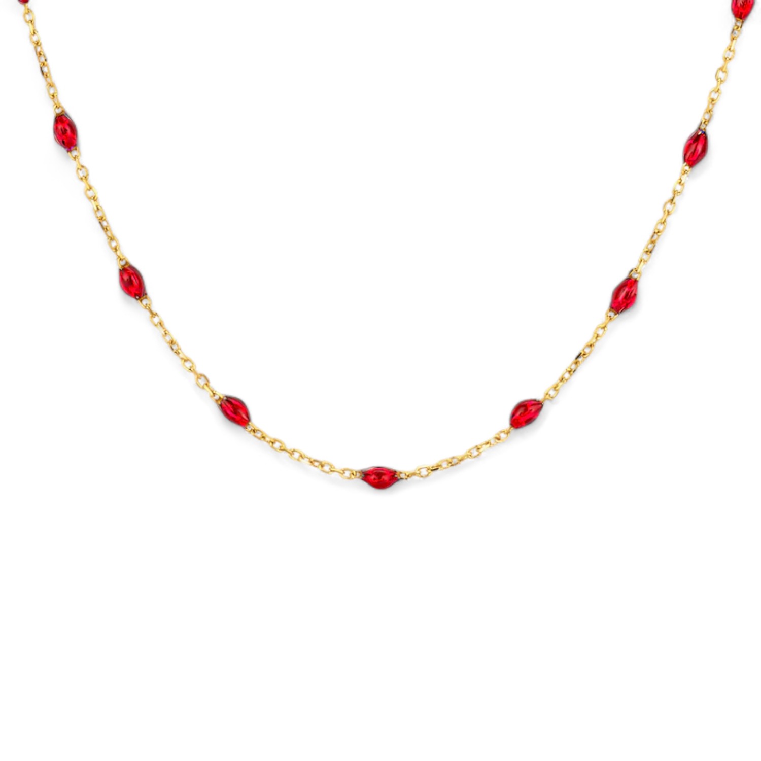 Kette Gelbgold mit Rot Kunstharz