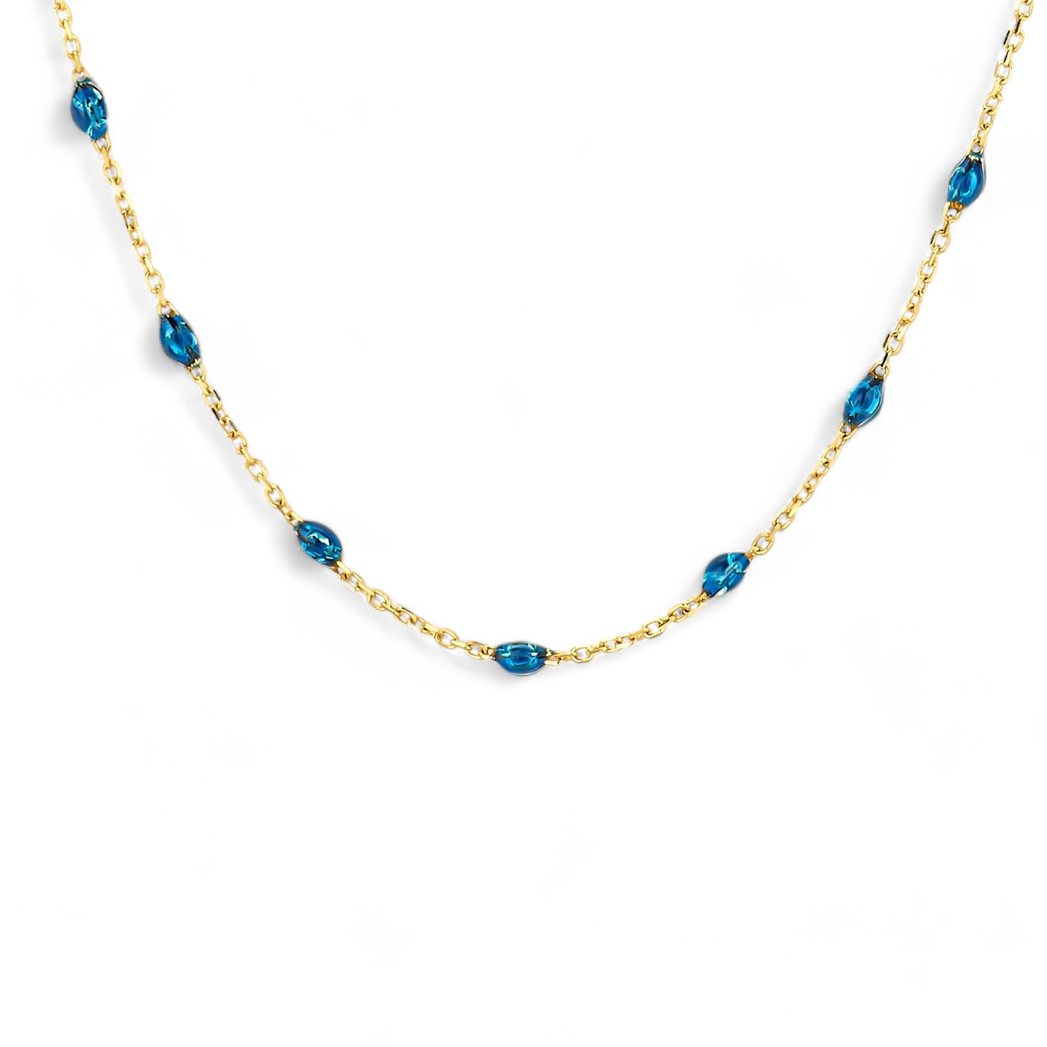 Kette Gelbgold mit Blau Kunstharz