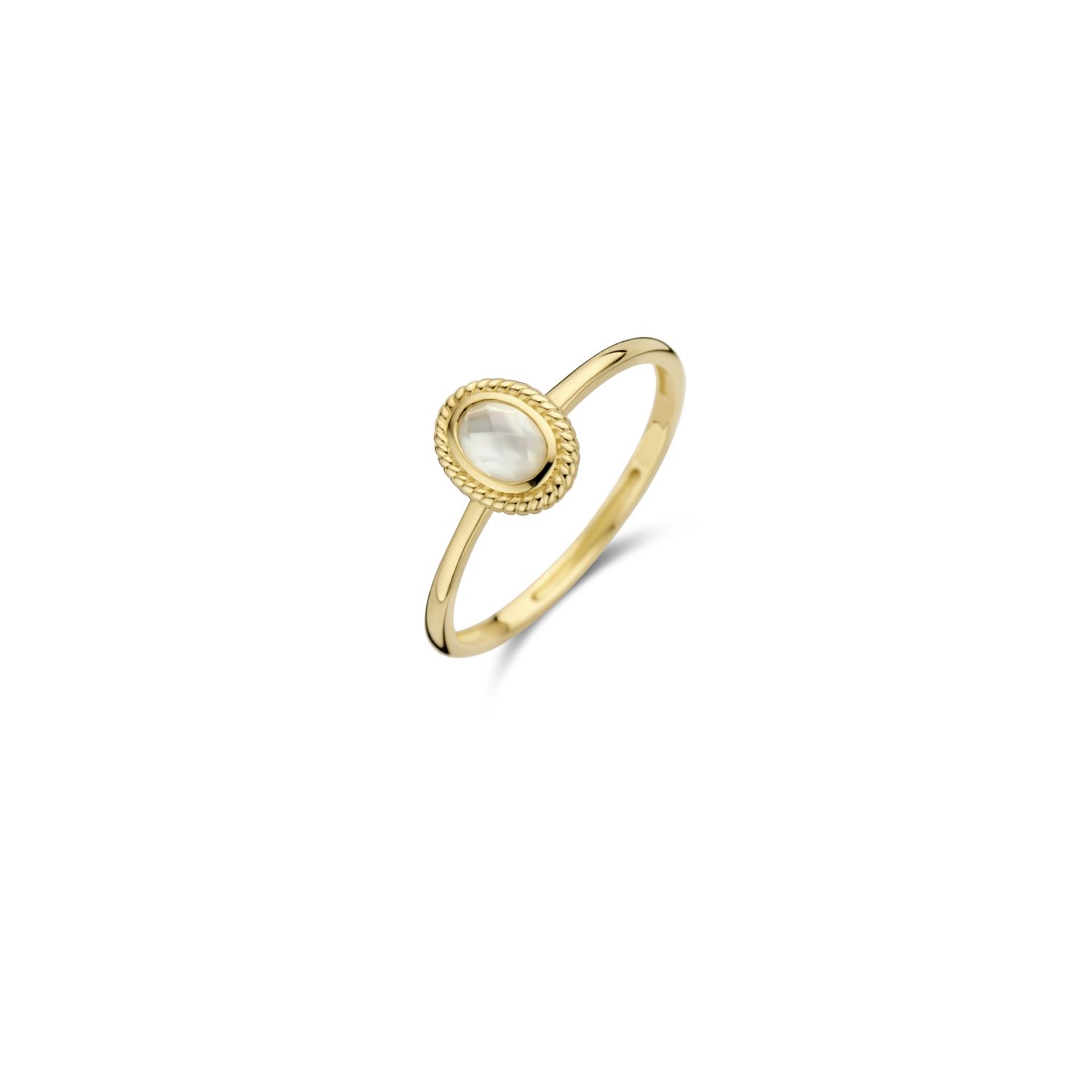 Ring mit reinem Quarz auf Perlmutt