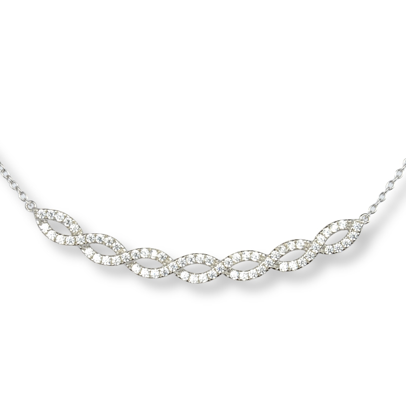 Schmidt 925 Silber Damen Collier geschwungen mit Zirkonia, 42+3 cm lang