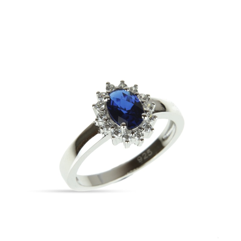 Schmidt Damenring 925 Silber, Zirkonia & Spinell, blau & silber, Größe 52