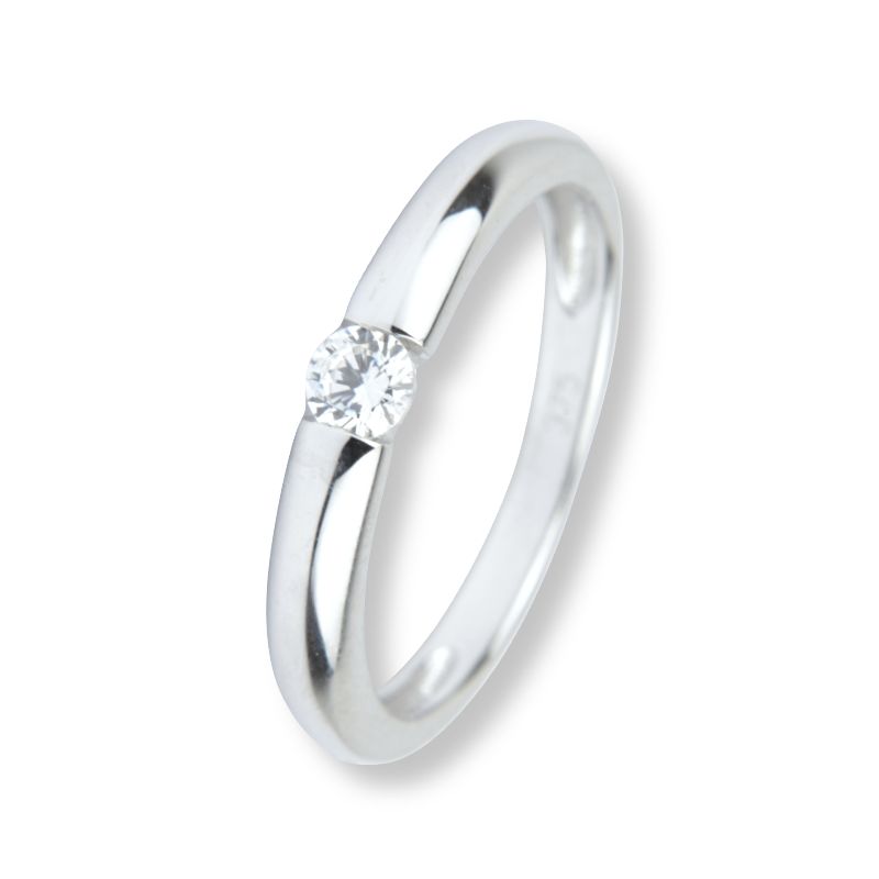 Schmidt Weißgold 375 Damenring Verlobung Zirkonia, 3,5mm, Größe 56 - Silber