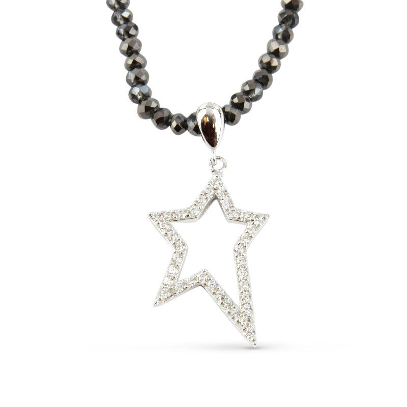 Schmidt Damen-Kette 925 Silber mit Kristallstein und Stern, 43cm, silber/schwarz