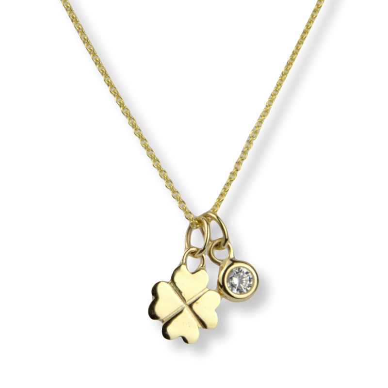 Schmidt Kette für Damen, Kleeblatt-Anhänger, 375 Gold, Zirkonia, 45cm