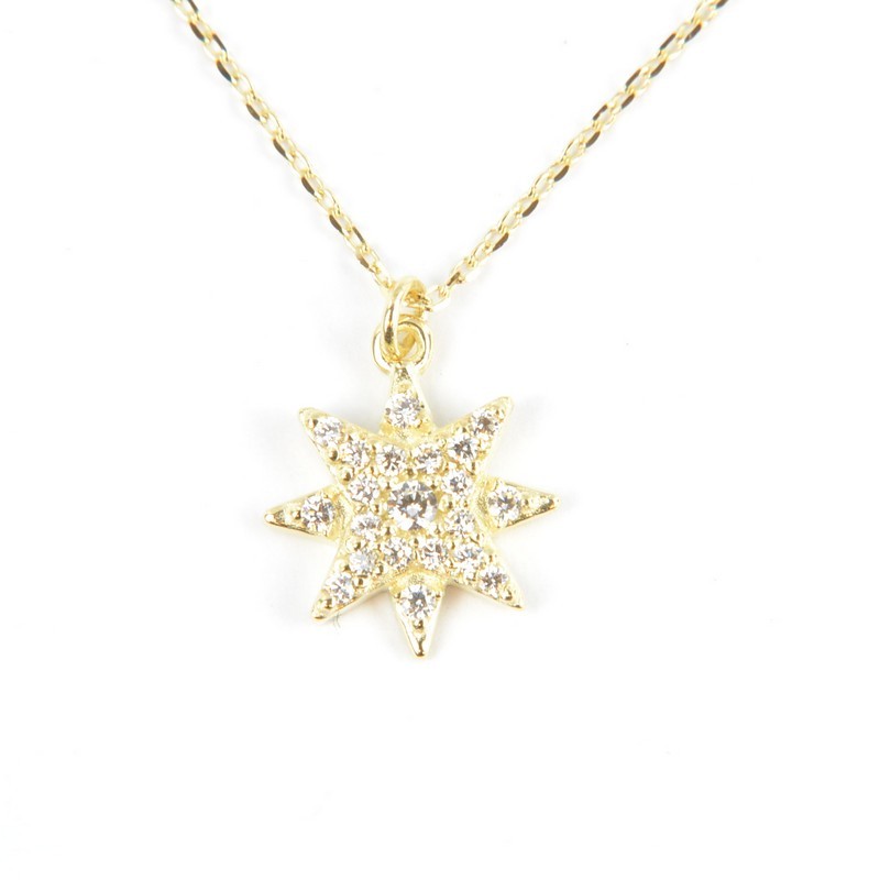 Schmidt Collier Stern Kette für Damen aus 375er Gold mit Zirkonia, 45cm